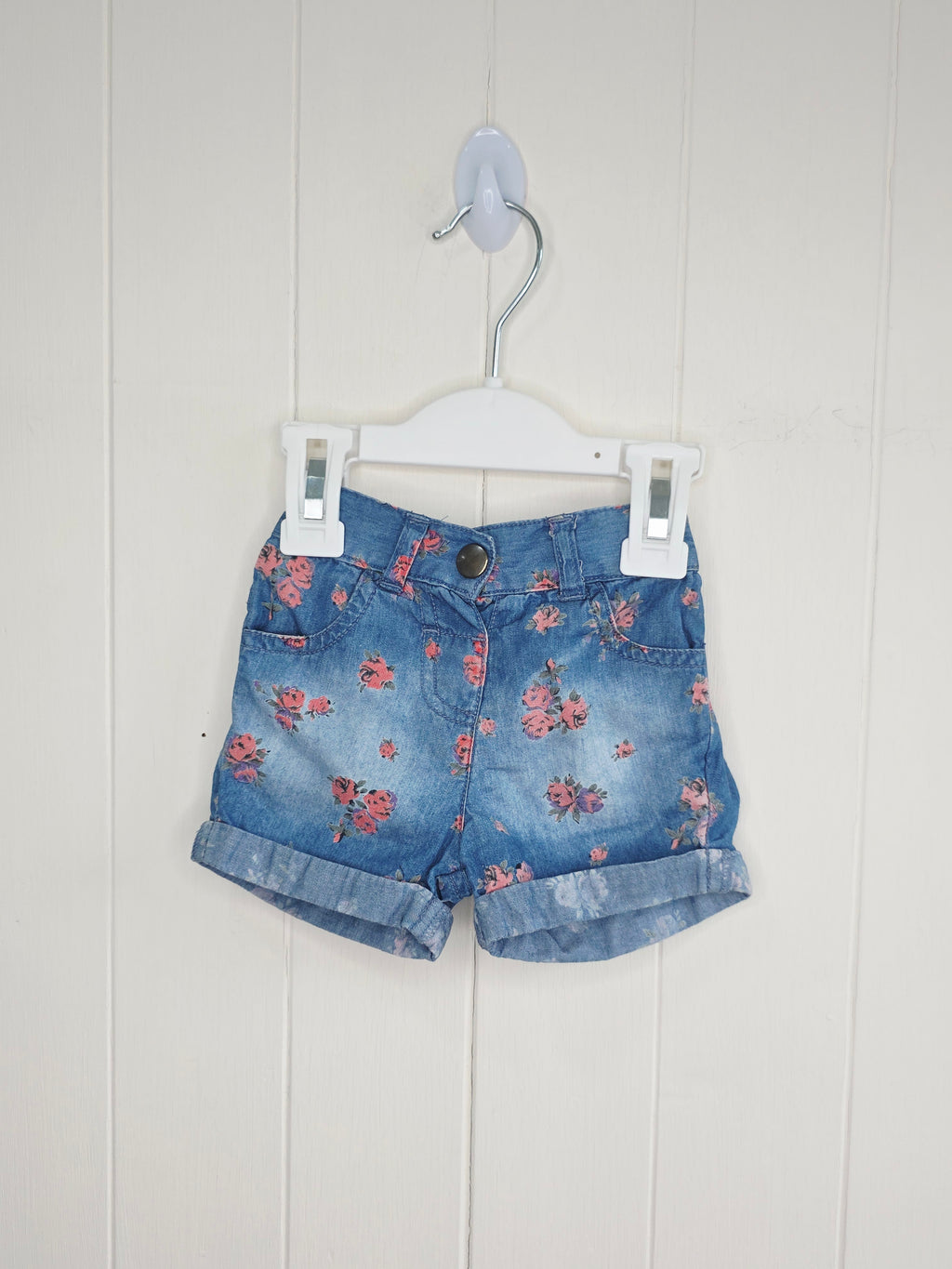Early days at Primark - 3-6 months denim shorts featuring rose print