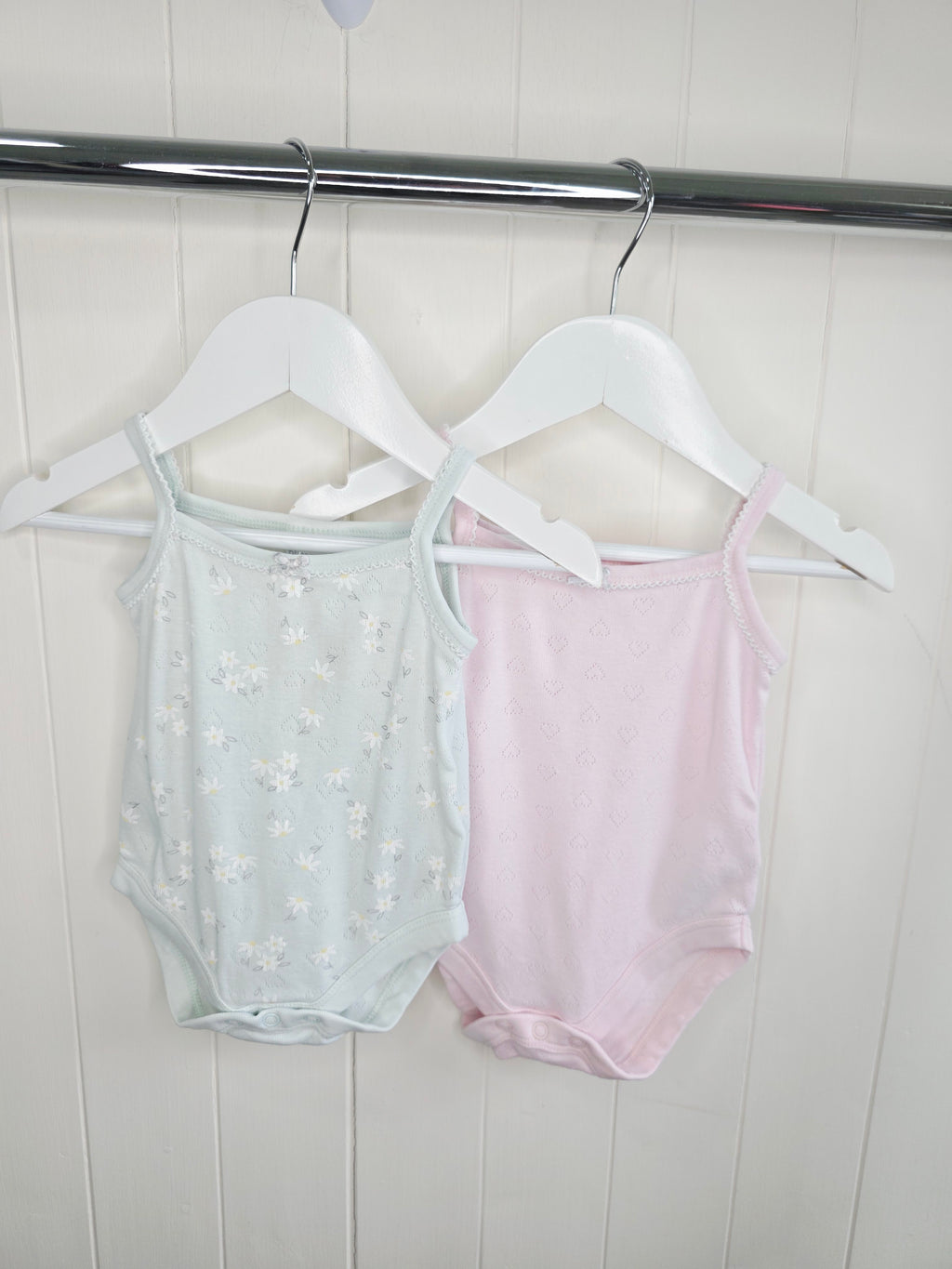 Bluezoo - 3-6 months girls mint floral and pink sleeveless bodysuits