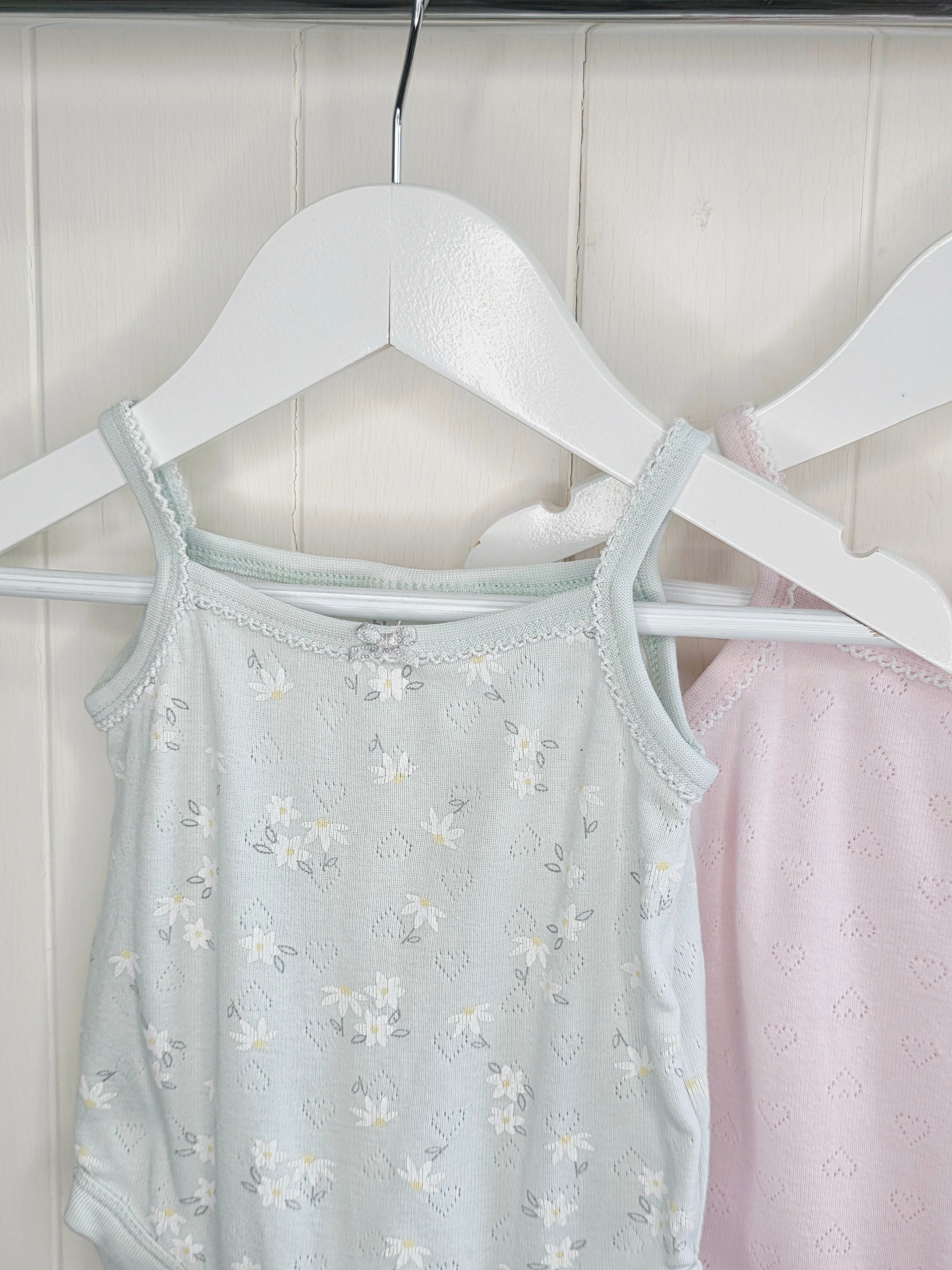 Bluezoo - 3-6 months girls mint floral and pink sleeveless bodysuits