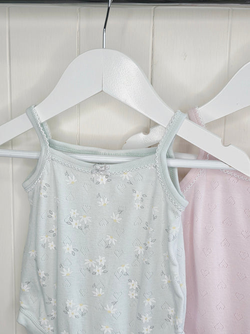 Bluezoo - 3-6 months girls mint floral and pink sleeveless bodysuits