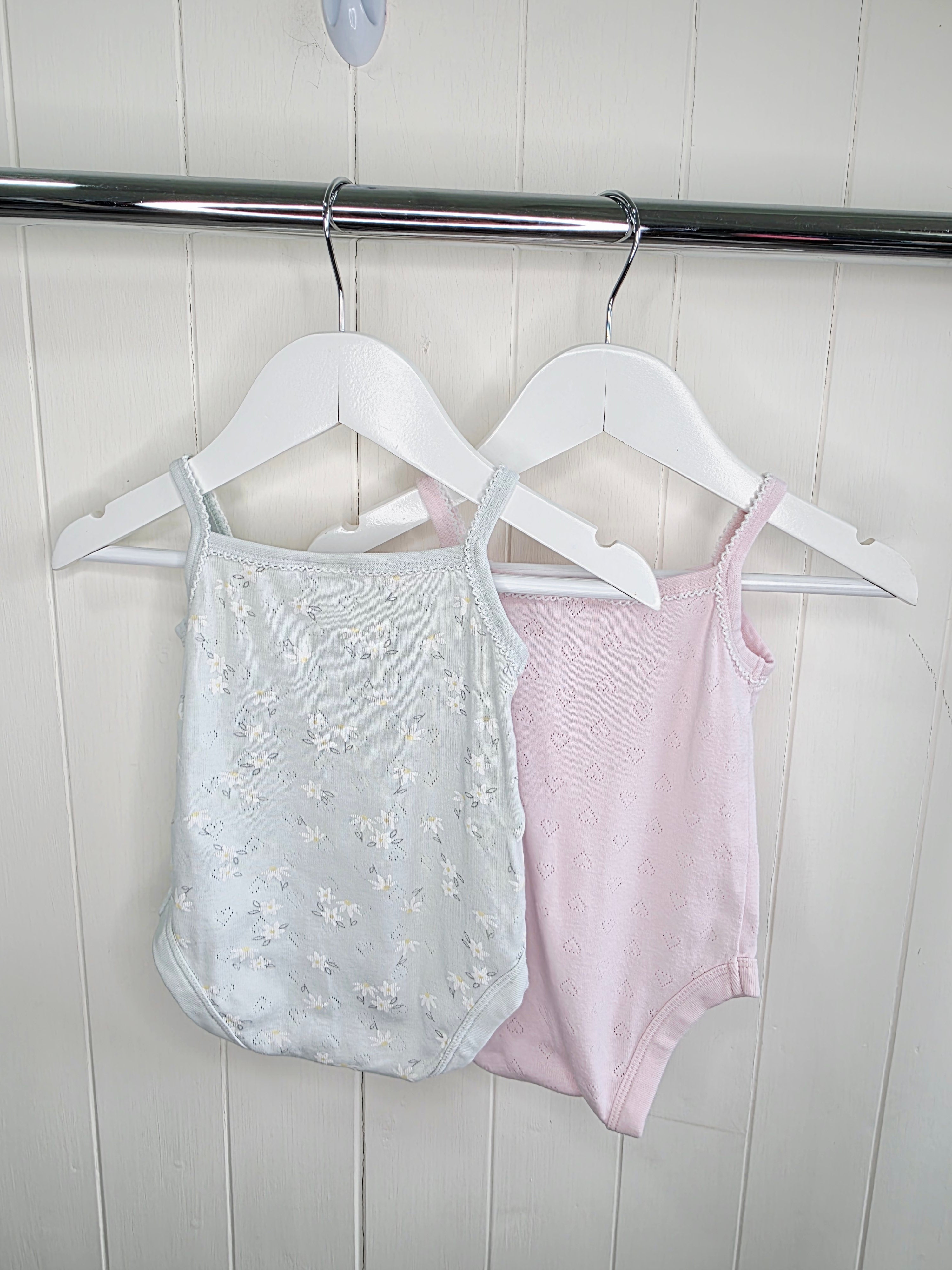 Bluezoo - 3-6 months girls mint floral and pink sleeveless bodysuits