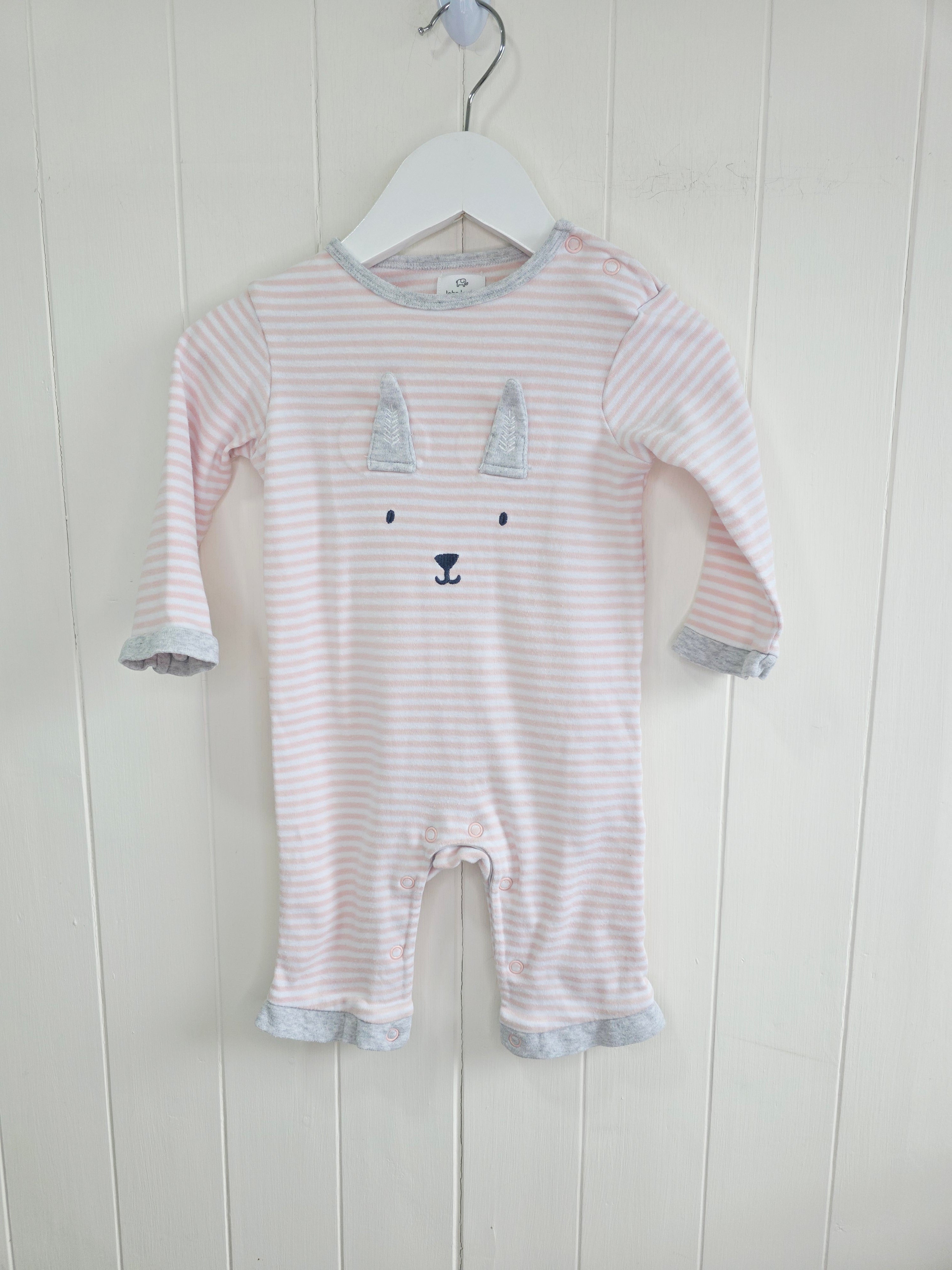 John Lewis - 3-6 months pink and white stripy romper