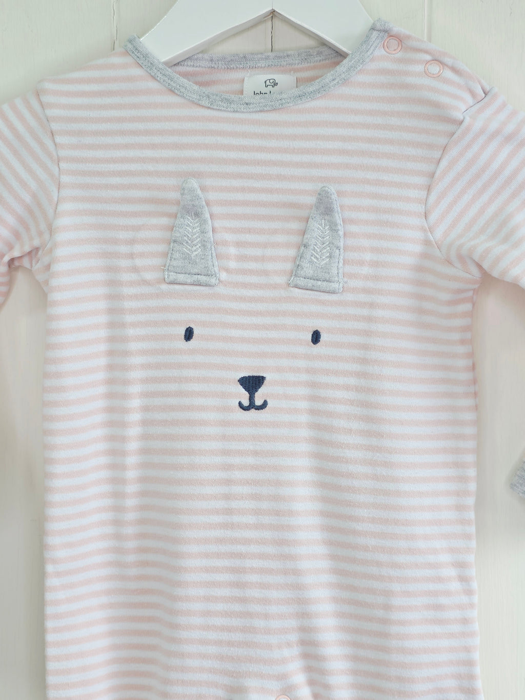 John Lewis - 3-6 months pink and white stripy romper