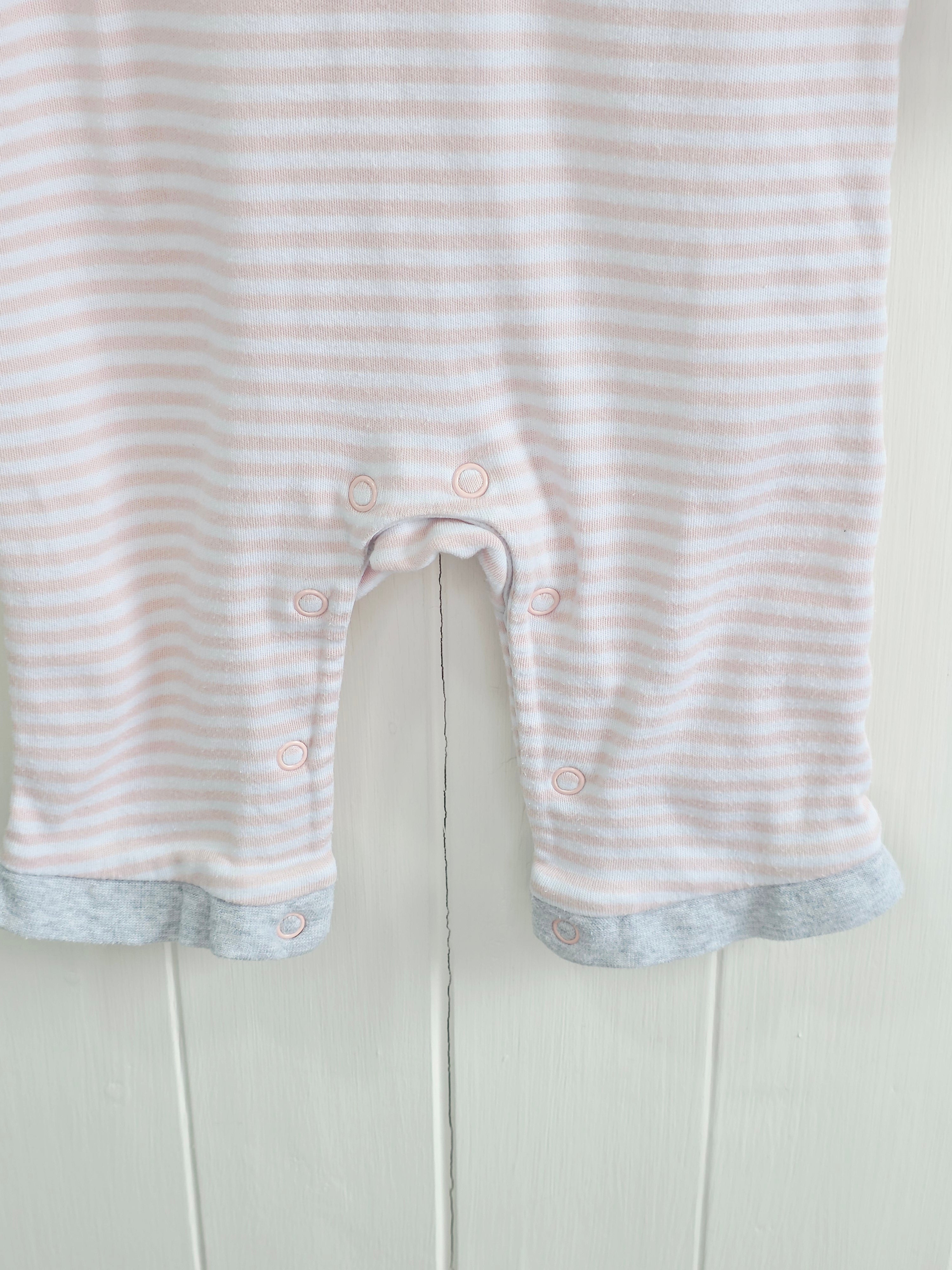 John Lewis - 3-6 months pink and white stripy romper