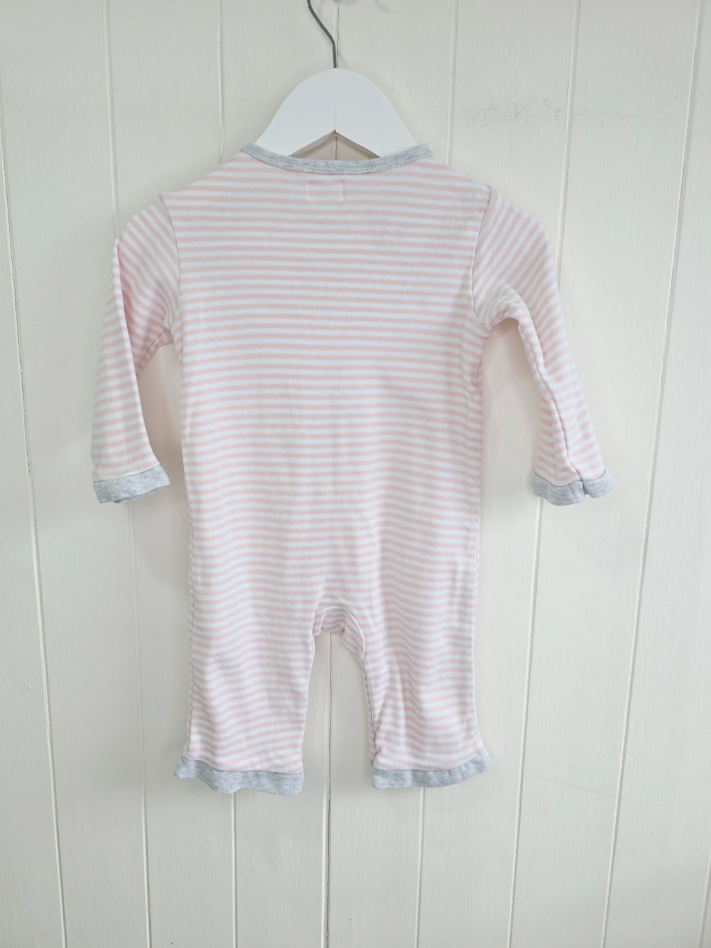 John Lewis - 3-6 months pink and white stripy romper