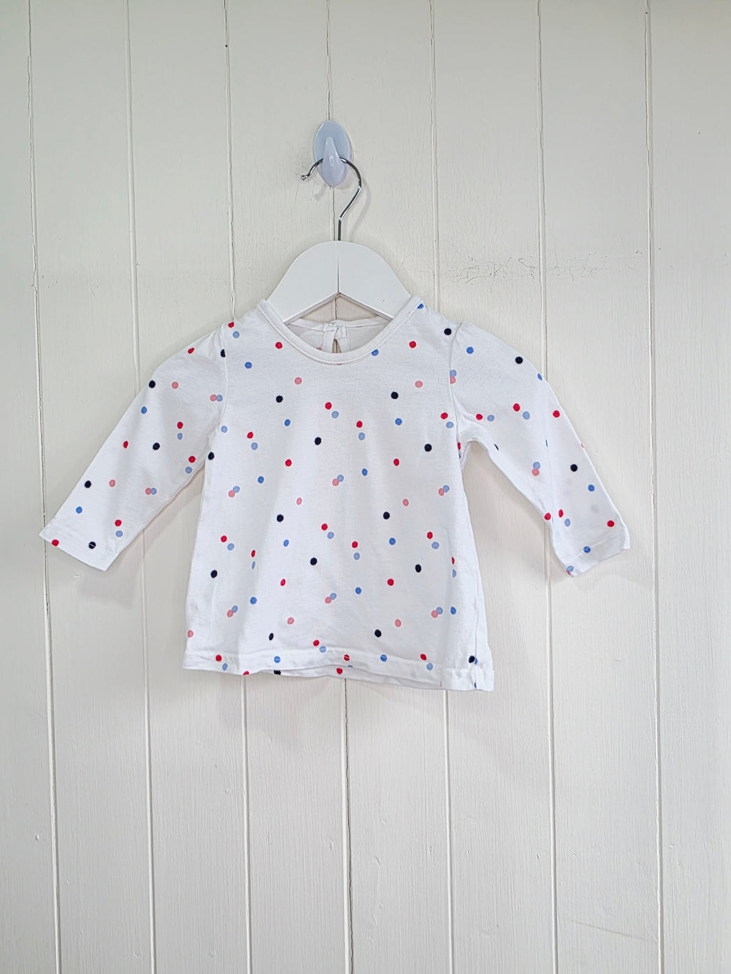 George - 3-6 months white polka dot long sleeve top