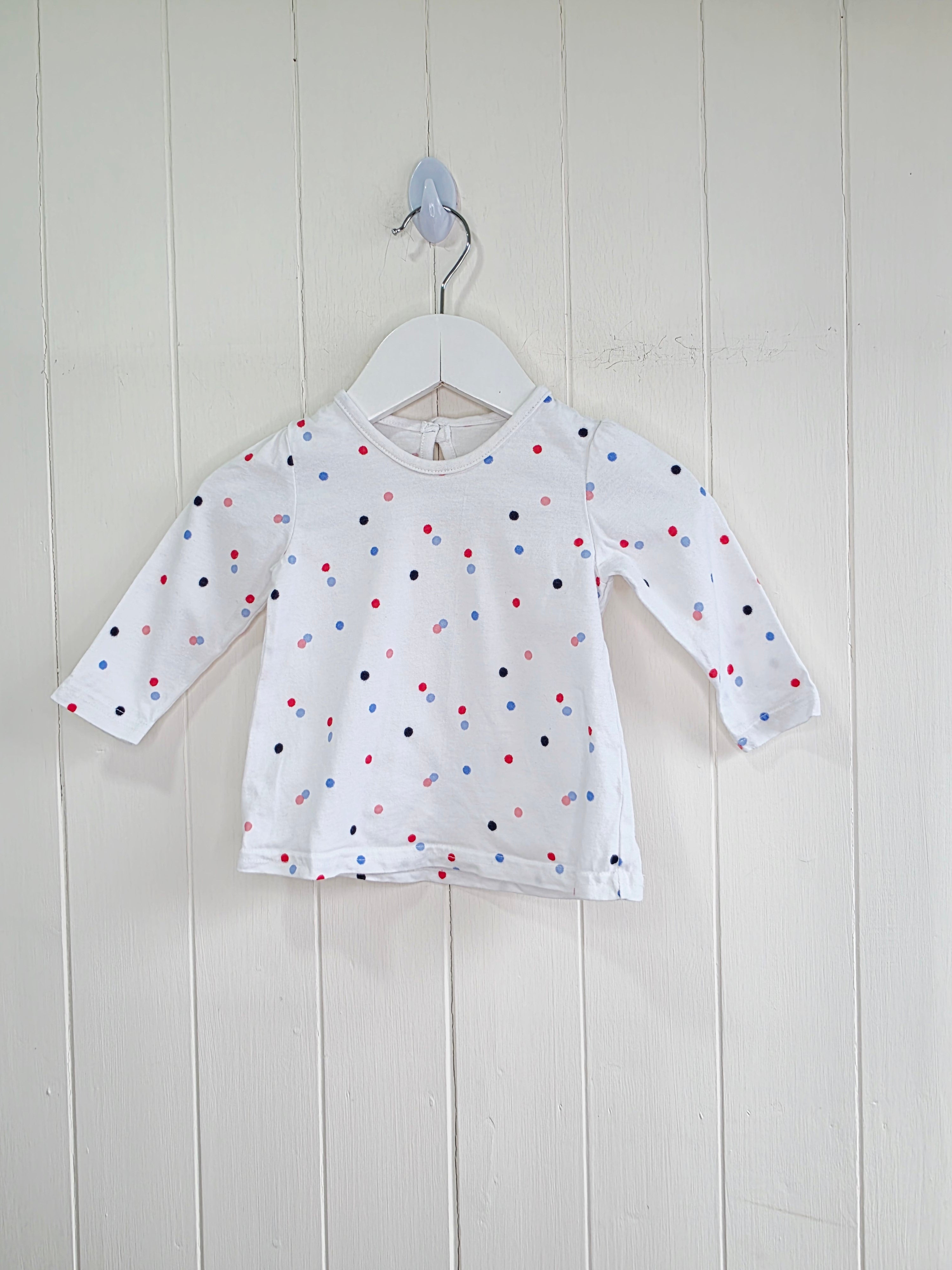 George - 3-6 months white polka dot long sleeve top