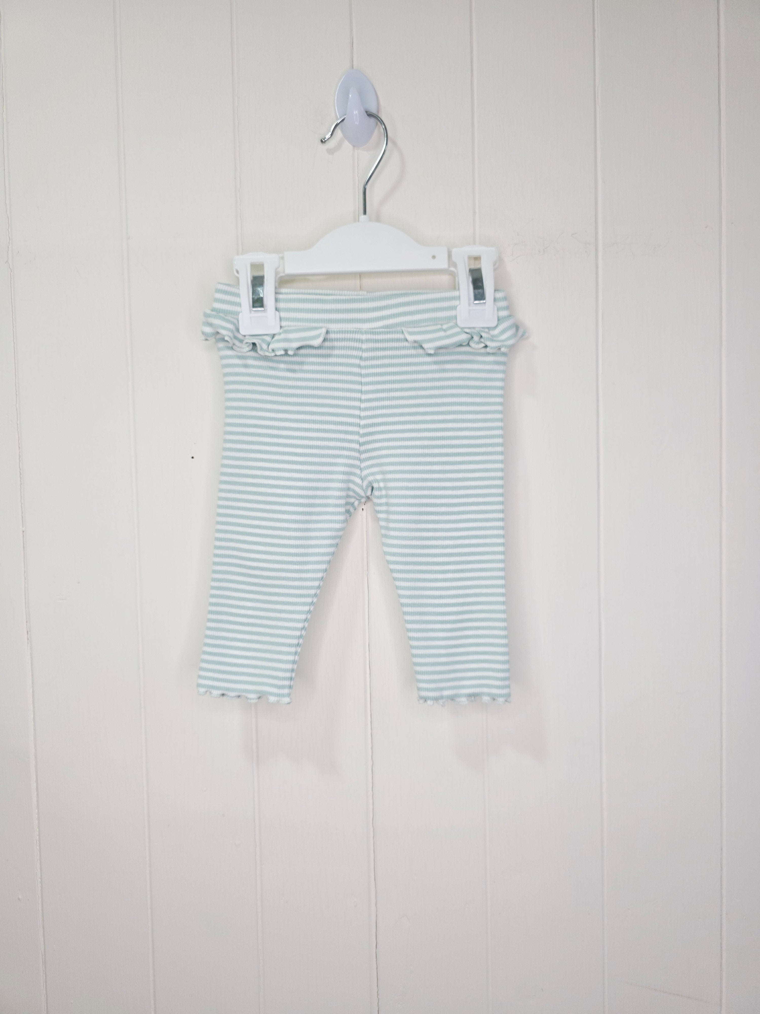 M&S - 3-6 months girls white and mint stripy leggings featuring ruffle waist