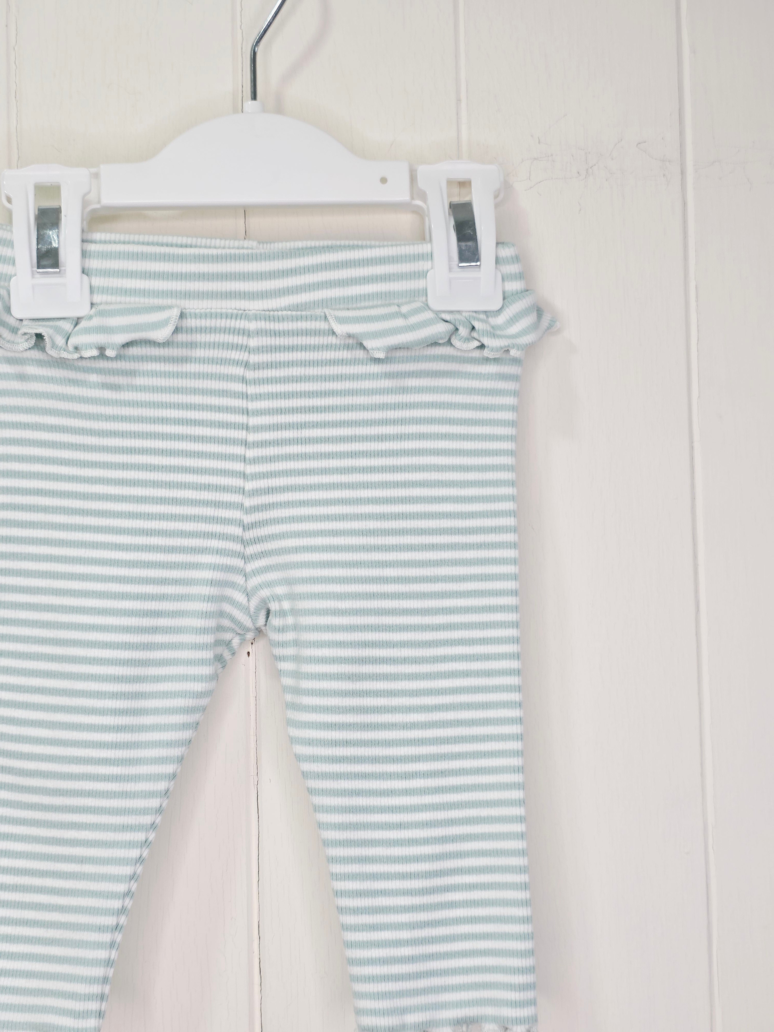 M&S - 3-6 months girls white and mint stripy leggings featuring ruffle waist