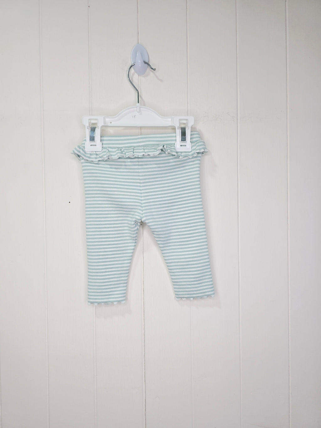 M&S - 3-6 months girls white and mint stripy leggings featuring ruffle waist