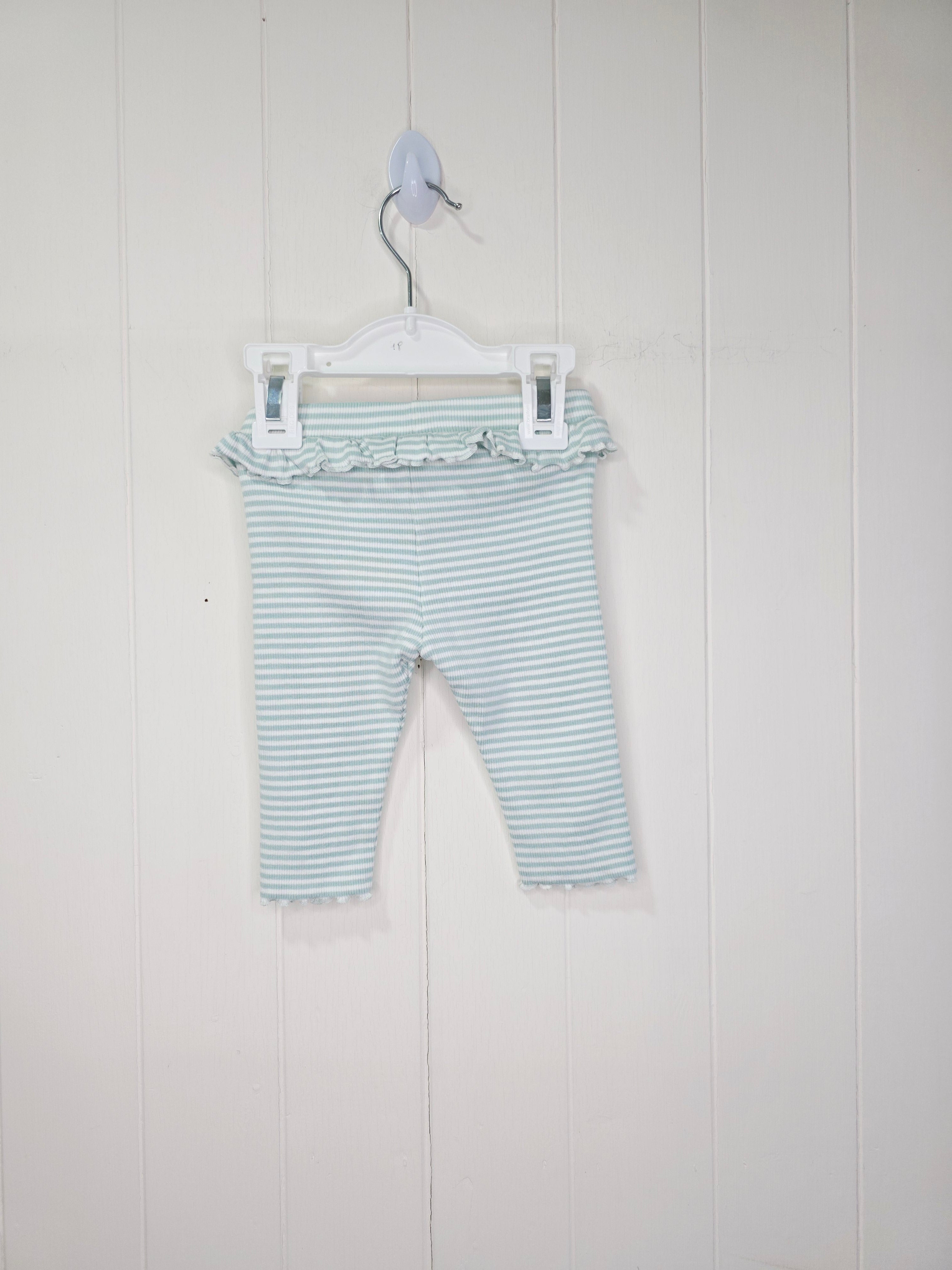 M&S - 3-6 months girls white and mint stripy leggings featuring ruffle waist