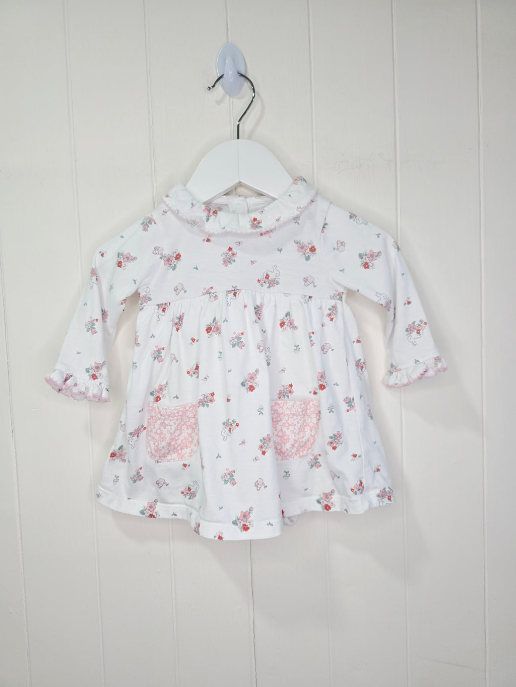 Nutmeg - 3-6 months girls white floral long sleeve bodysuit dress