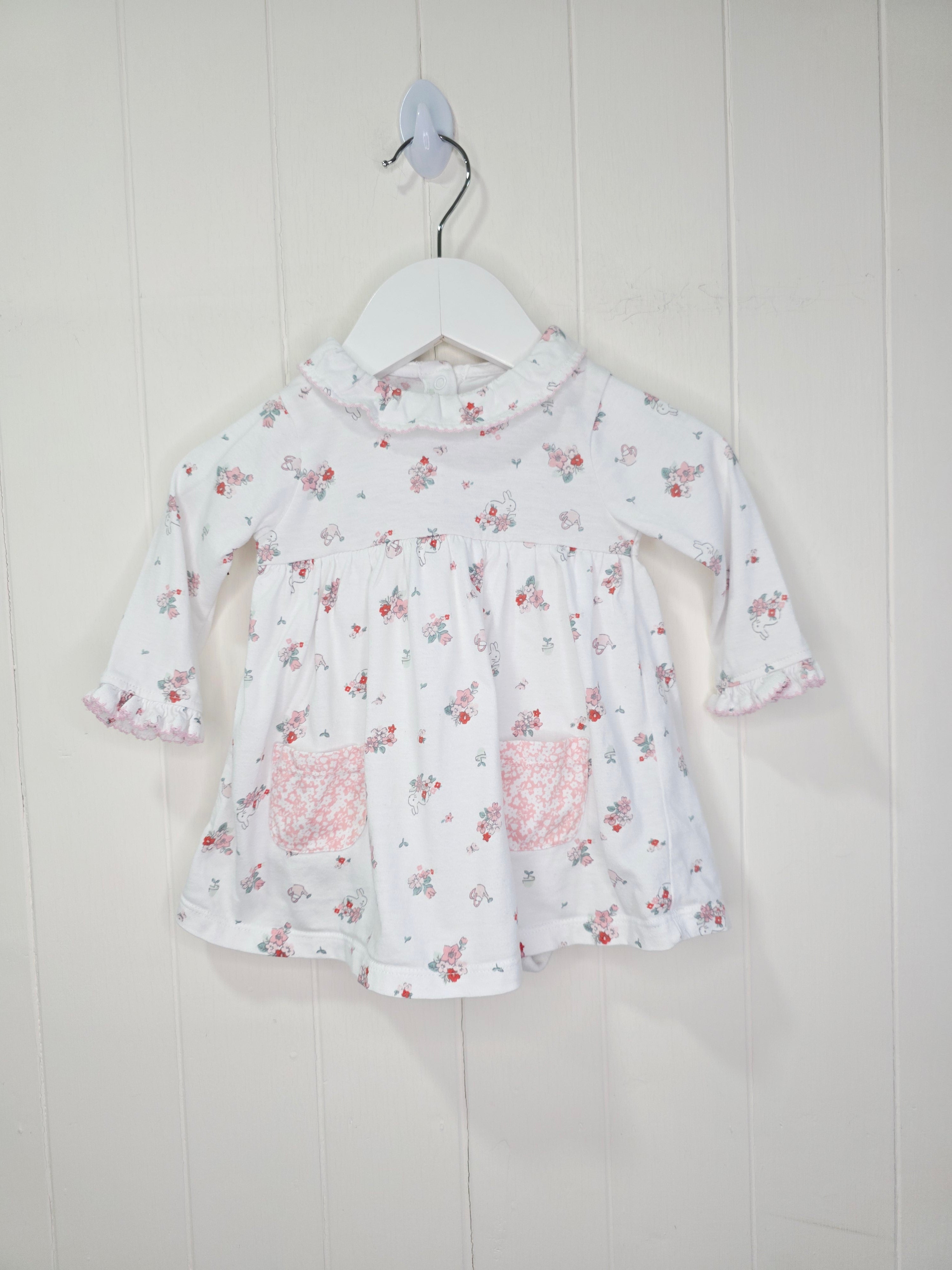 Nutmeg - 3-6 months girls white floral long sleeve bodysuit dress