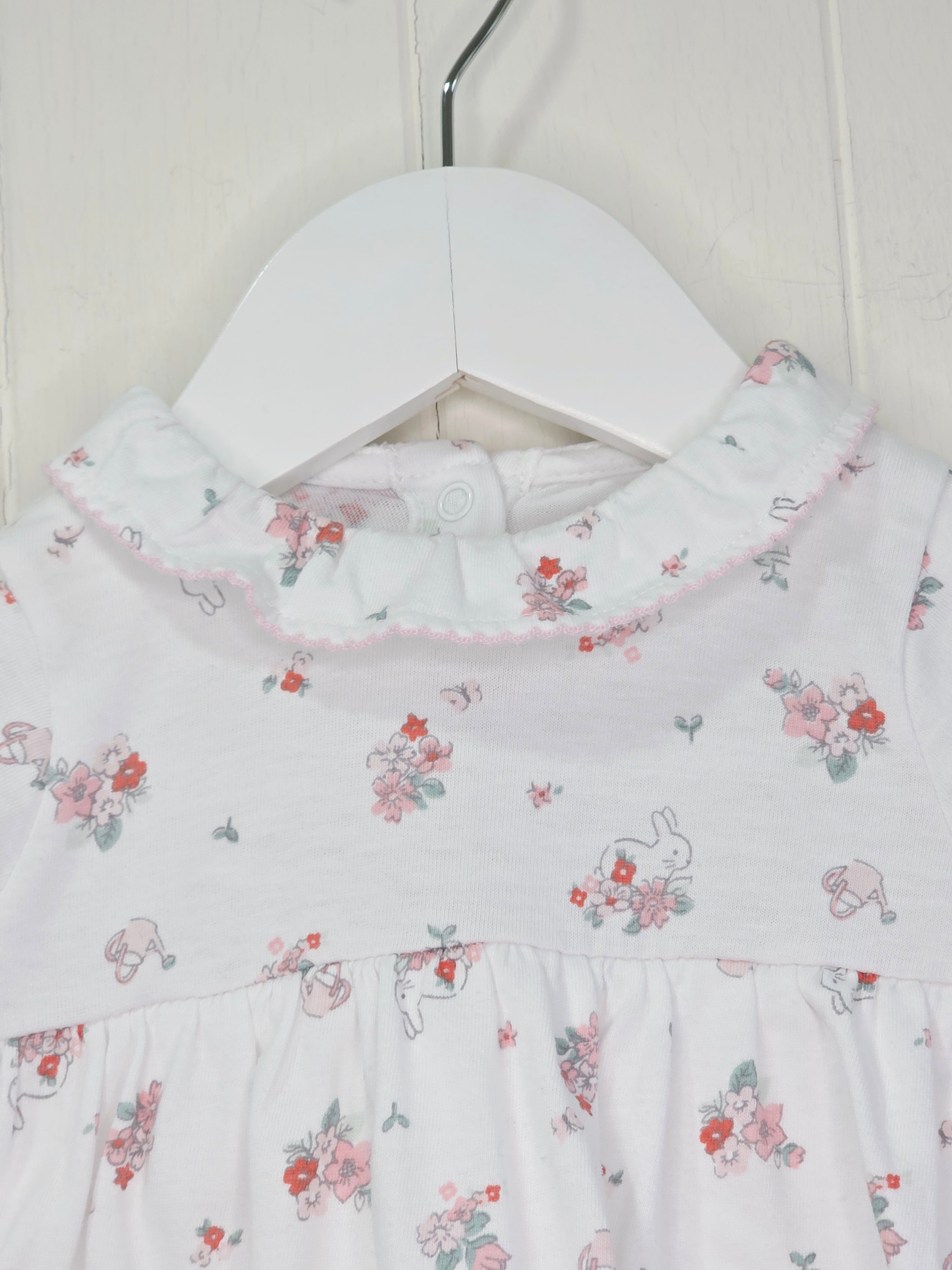 Nutmeg - 3-6 months girls white floral long sleeve bodysuit dress