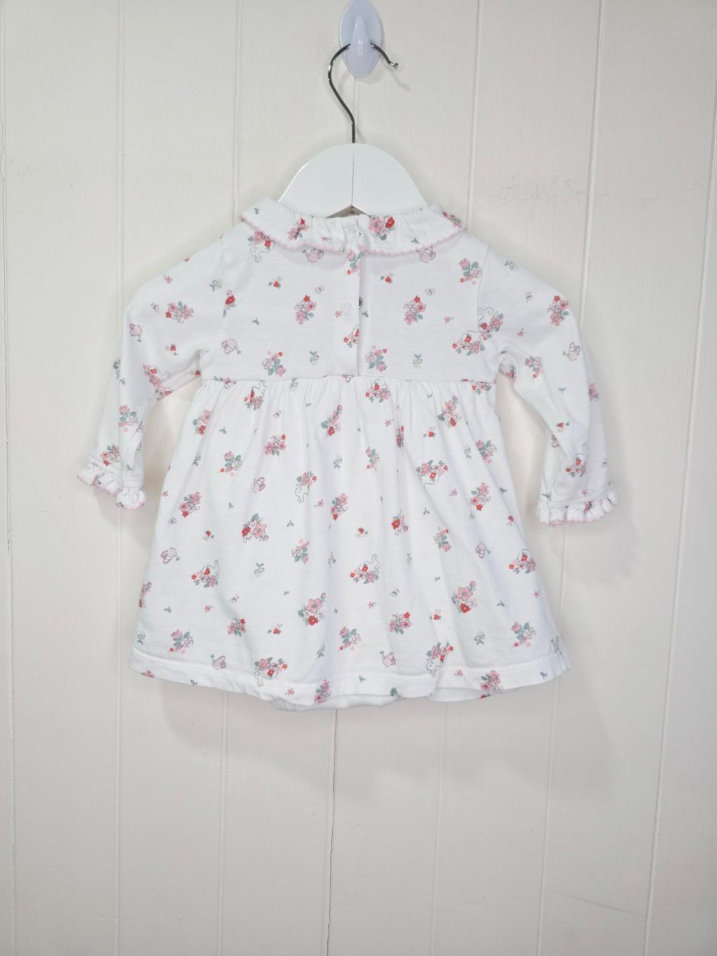 Nutmeg - 3-6 months girls white floral long sleeve bodysuit dress