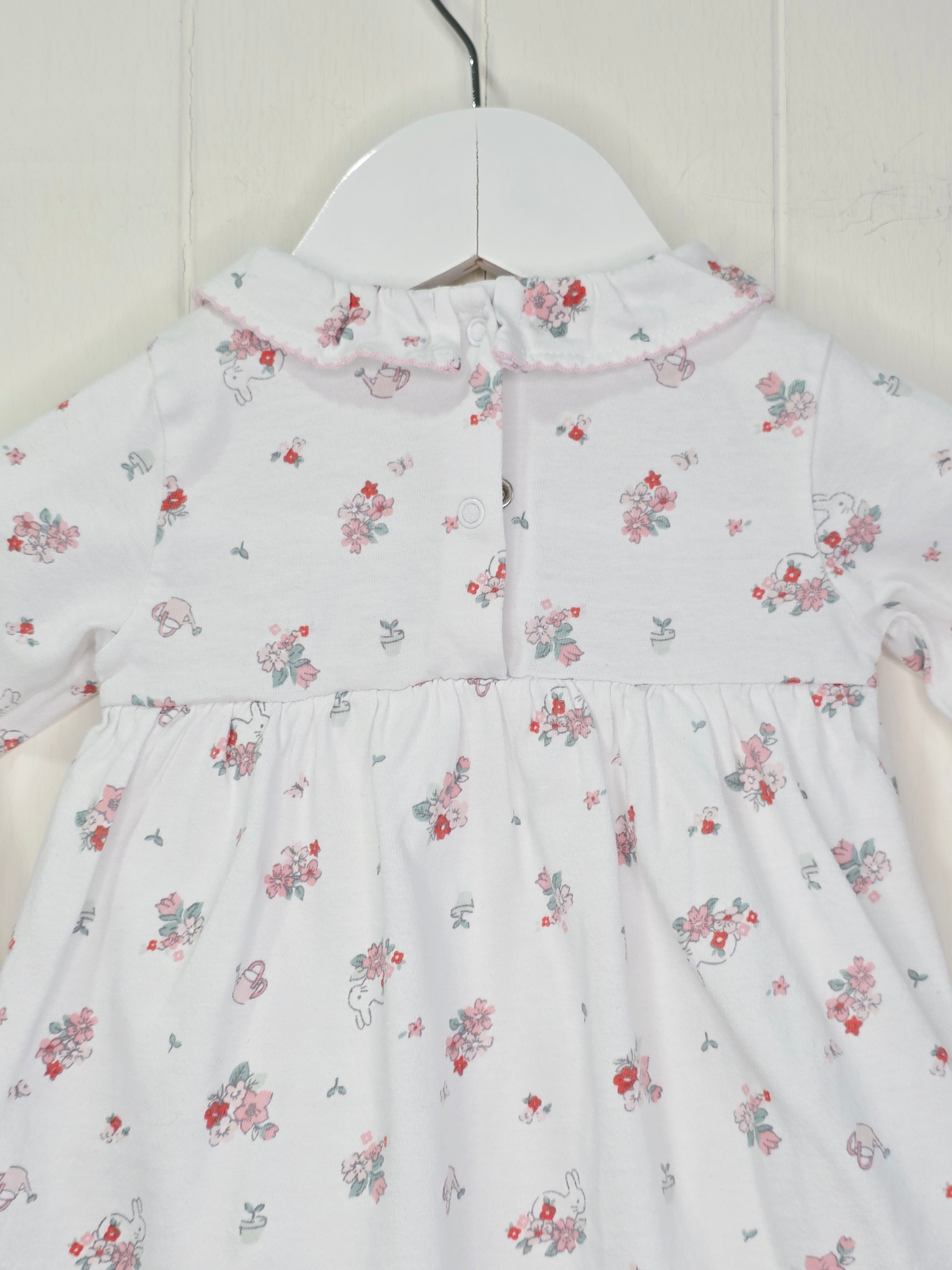 Nutmeg - 3-6 months girls white floral long sleeve bodysuit dress
