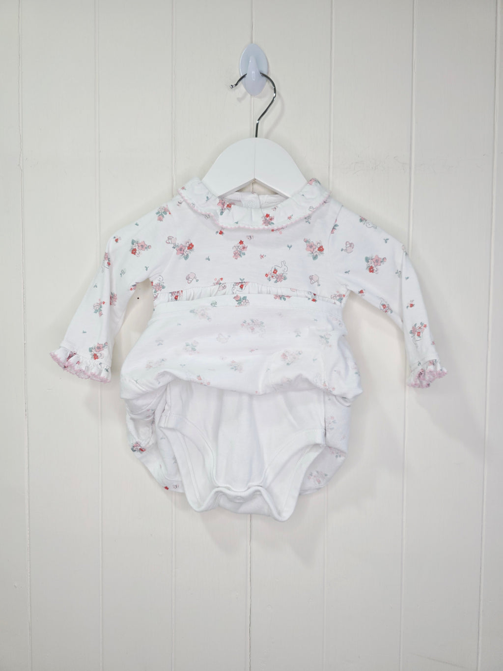 Nutmeg - 3-6 months girls white floral long sleeve bodysuit dress