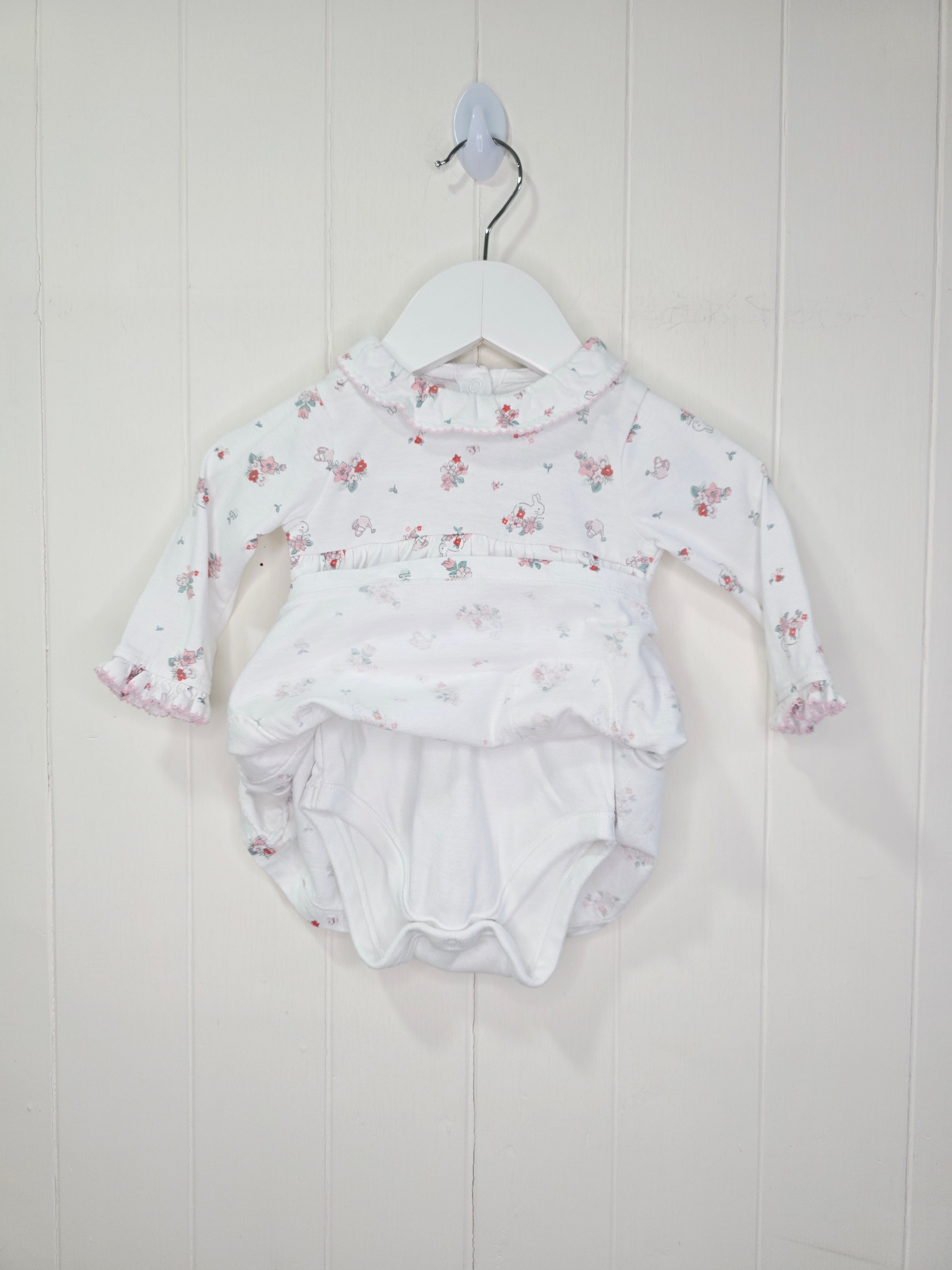 Nutmeg - 3-6 months girls white floral long sleeve bodysuit dress