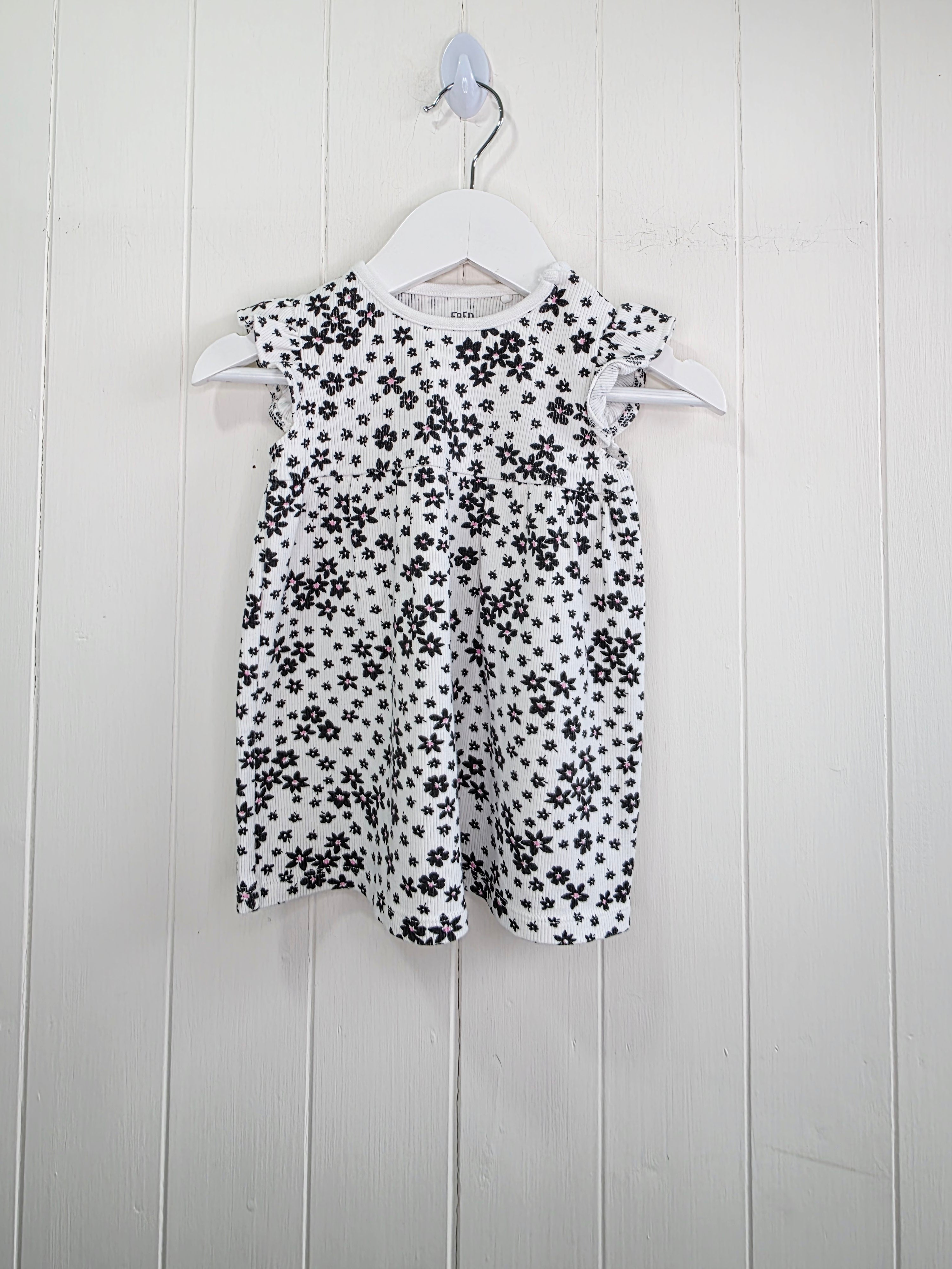 F&F - 3-6 months girls white and black floral dress