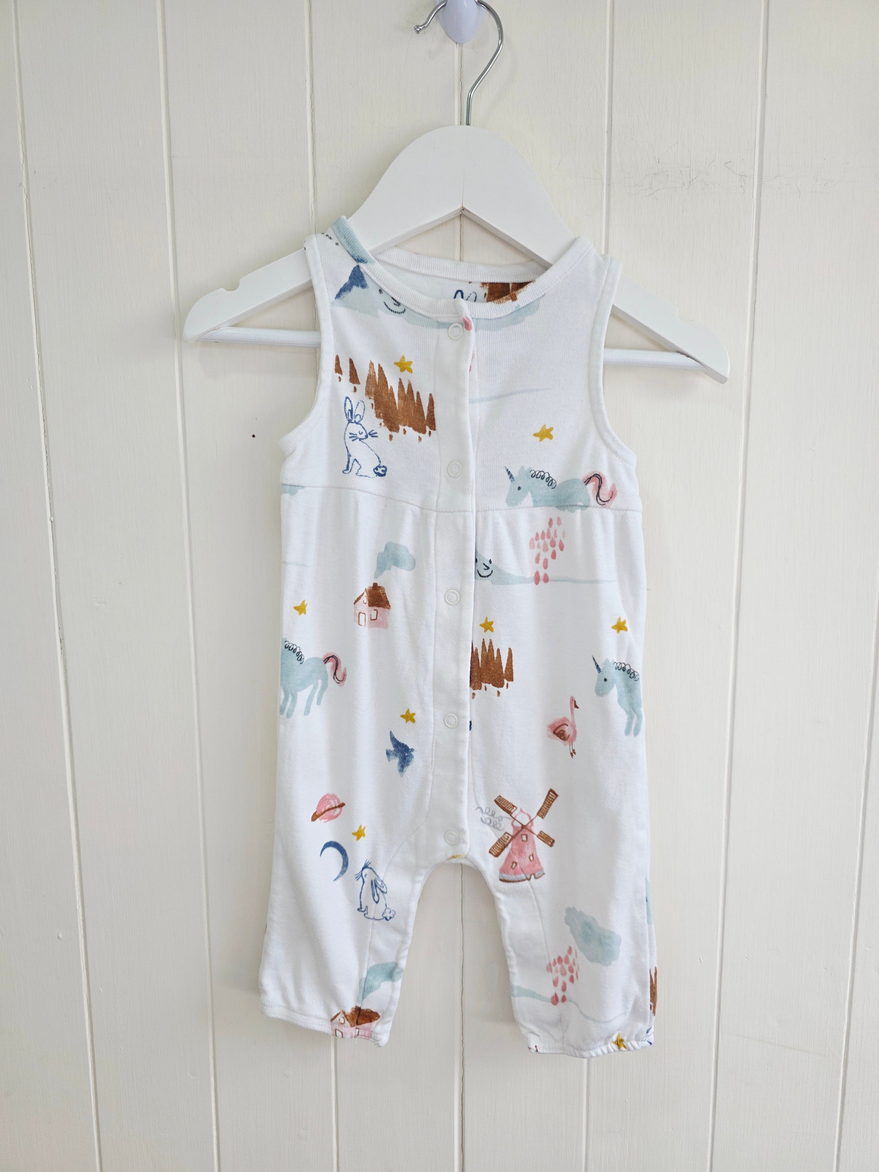 M&S - 3-6 months girls white dungaree featuring unicorn print