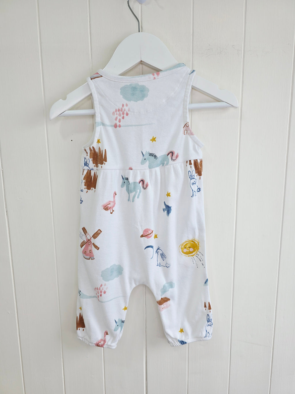 M&S - 3-6 months girls white dungaree featuring unicorn print