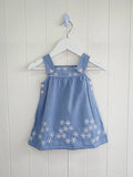 Tu - 3-6 months girls blue pinafore dress featuring embroidered flowers