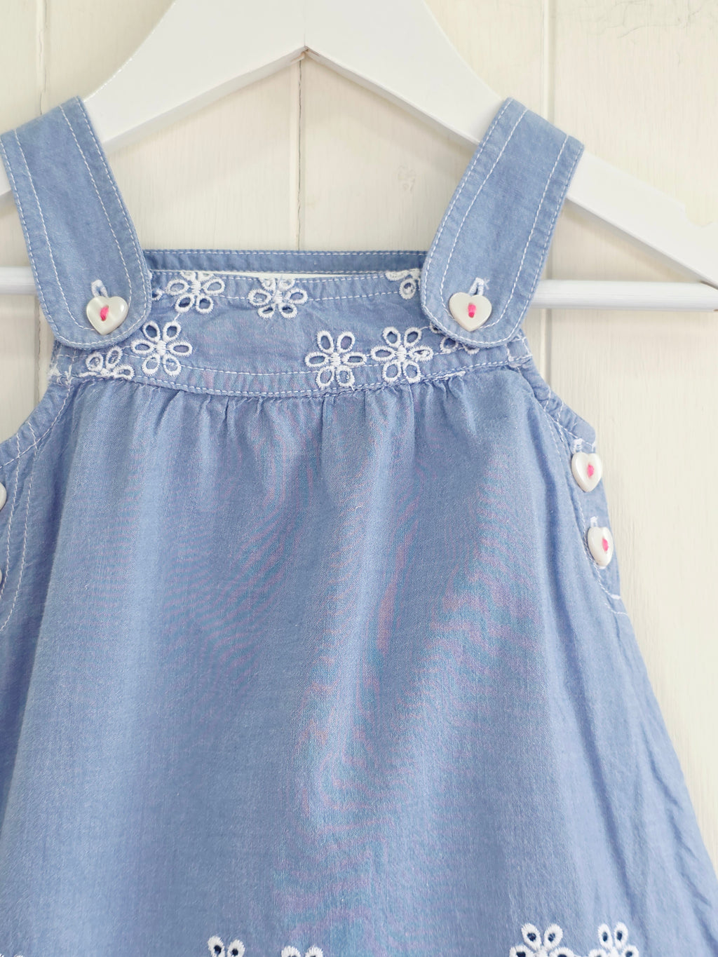 Tu - 3-6 months girls blue pinafore dress featuring embroidered flowers