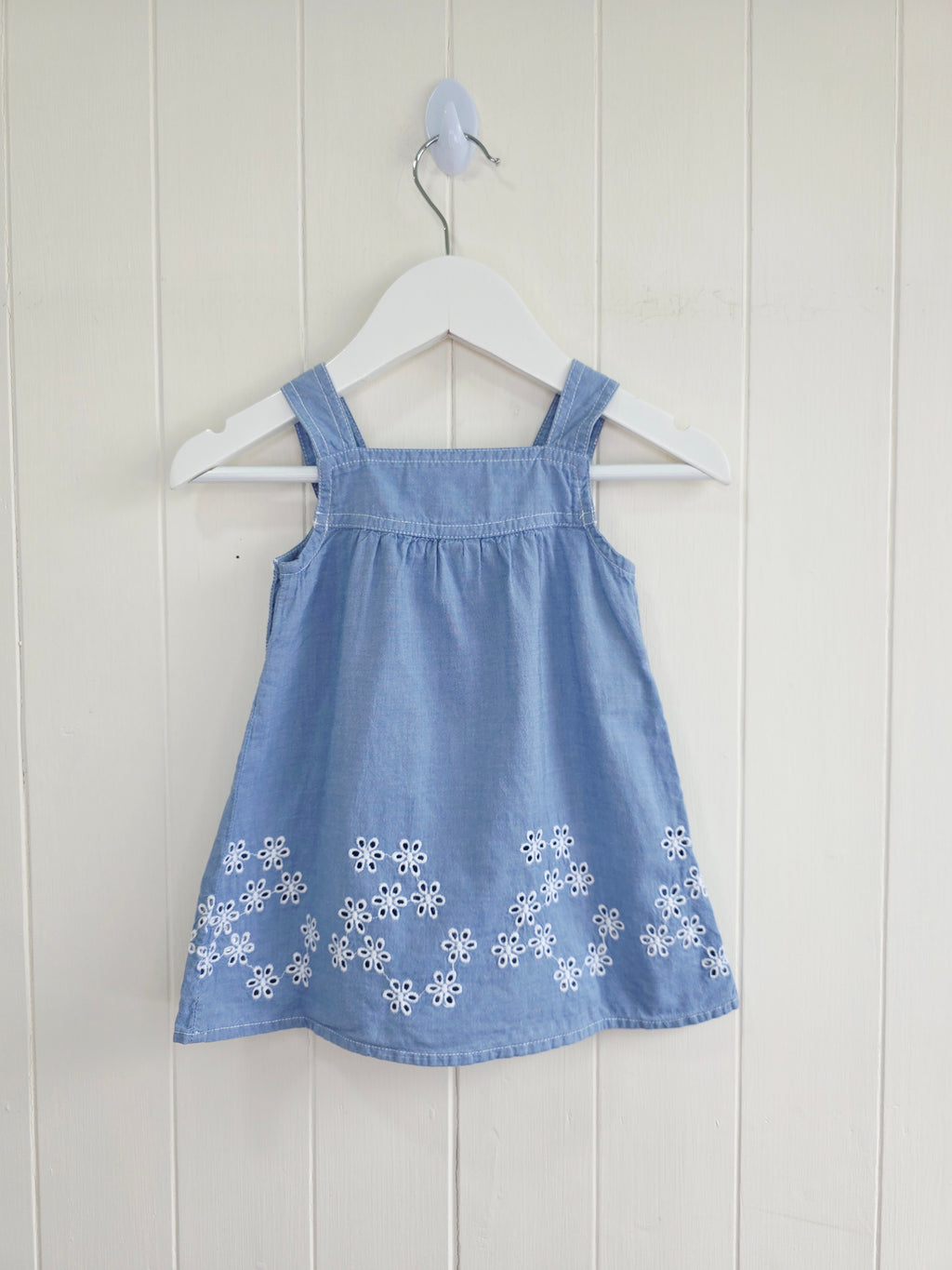 Tu - 3-6 months girls blue pinafore dress featuring embroidered flowers
