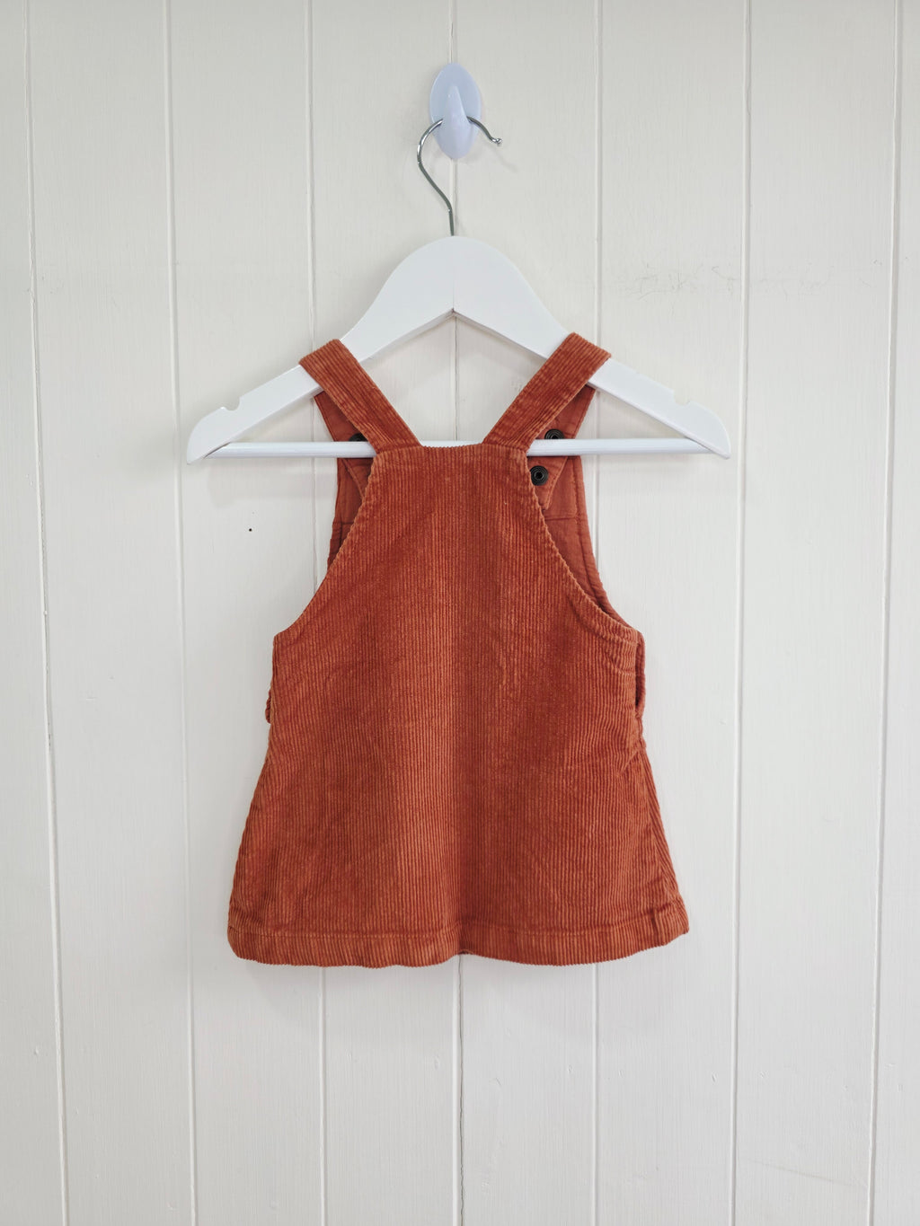 F&F - 3-6 months corduroy pinafore dress features adjustable straps and embroidered cat face pockets