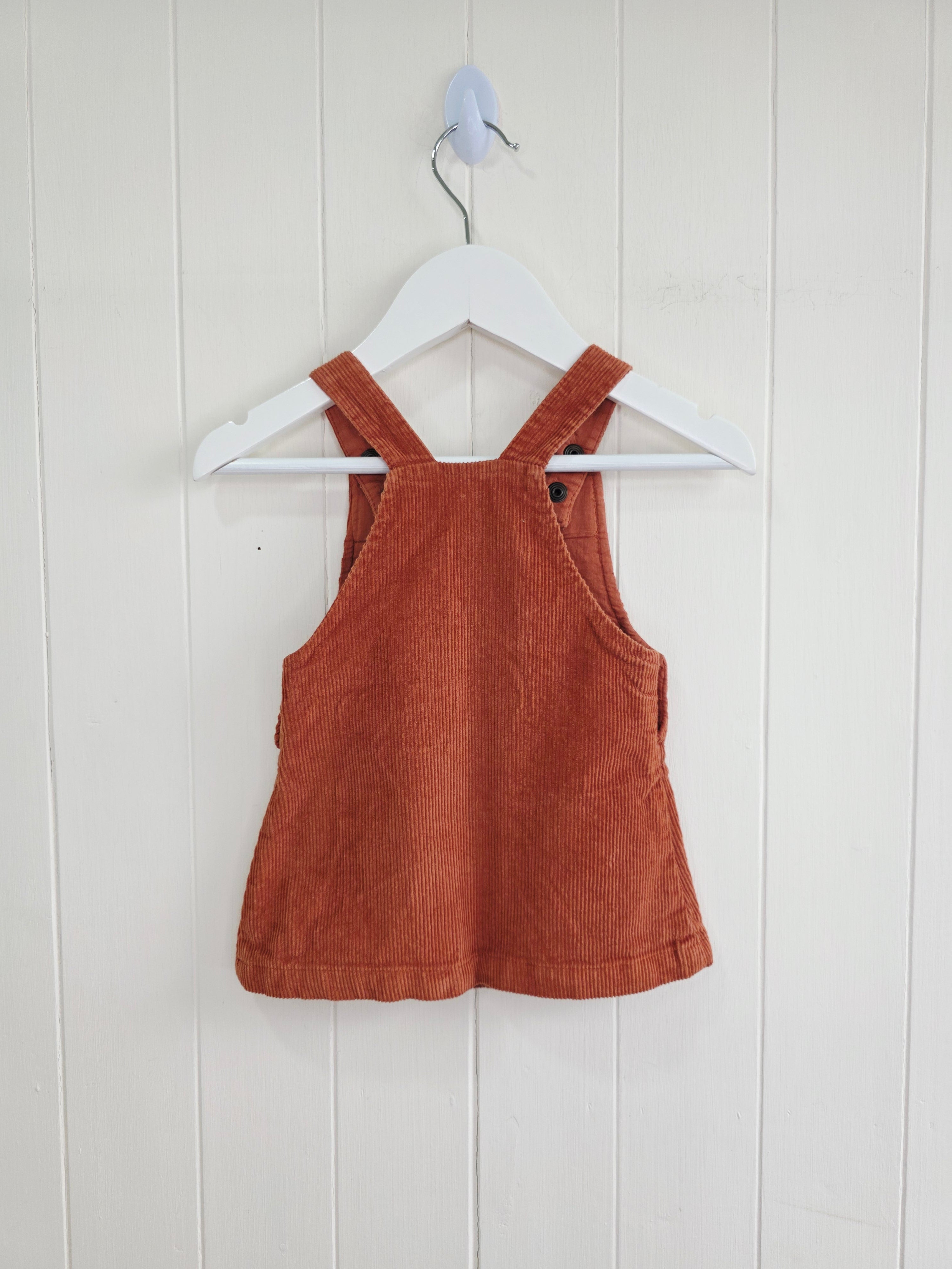 F&F - 3-6 months corduroy pinafore dress features adjustable straps and embroidered cat face pockets