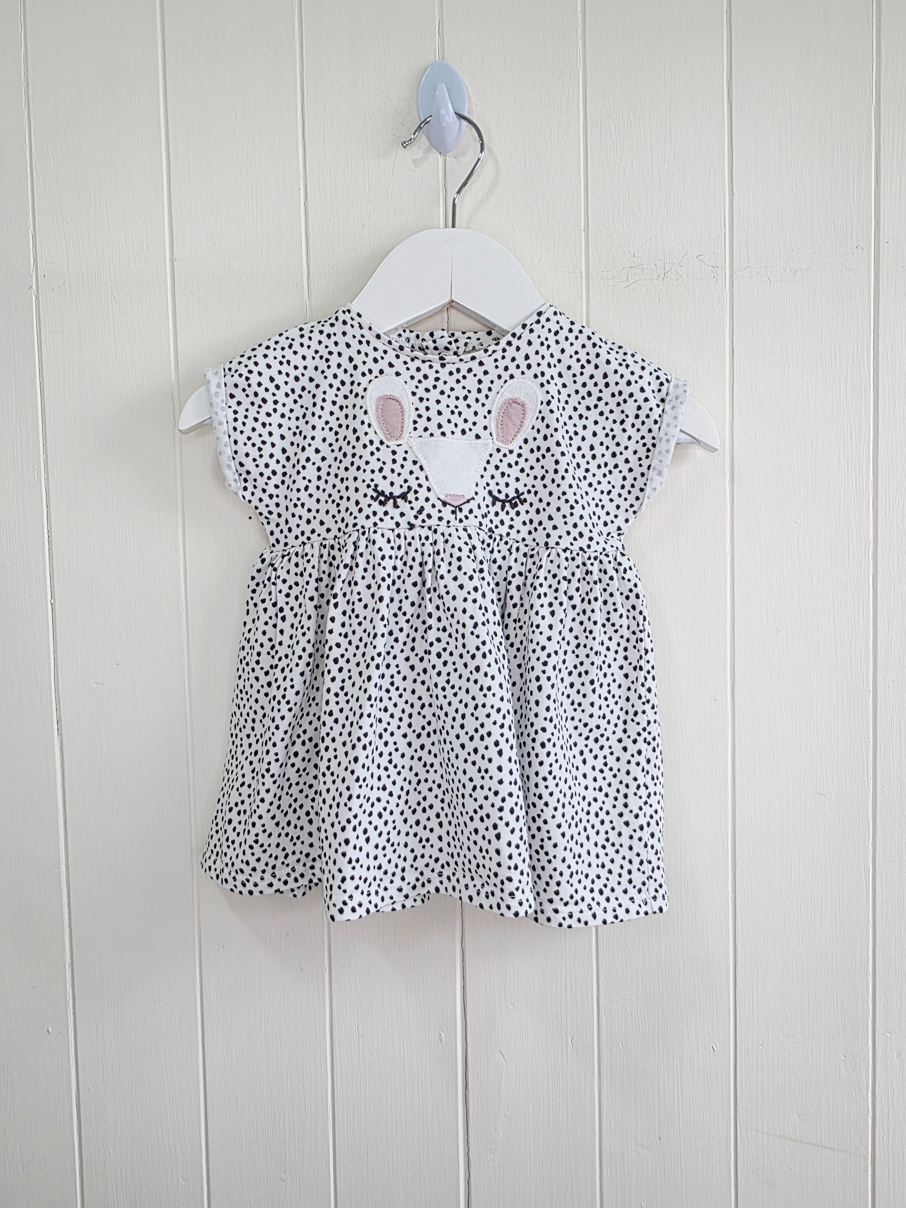 Next - 3-6 months girls short sleeve dress featuring bunny face embroidery