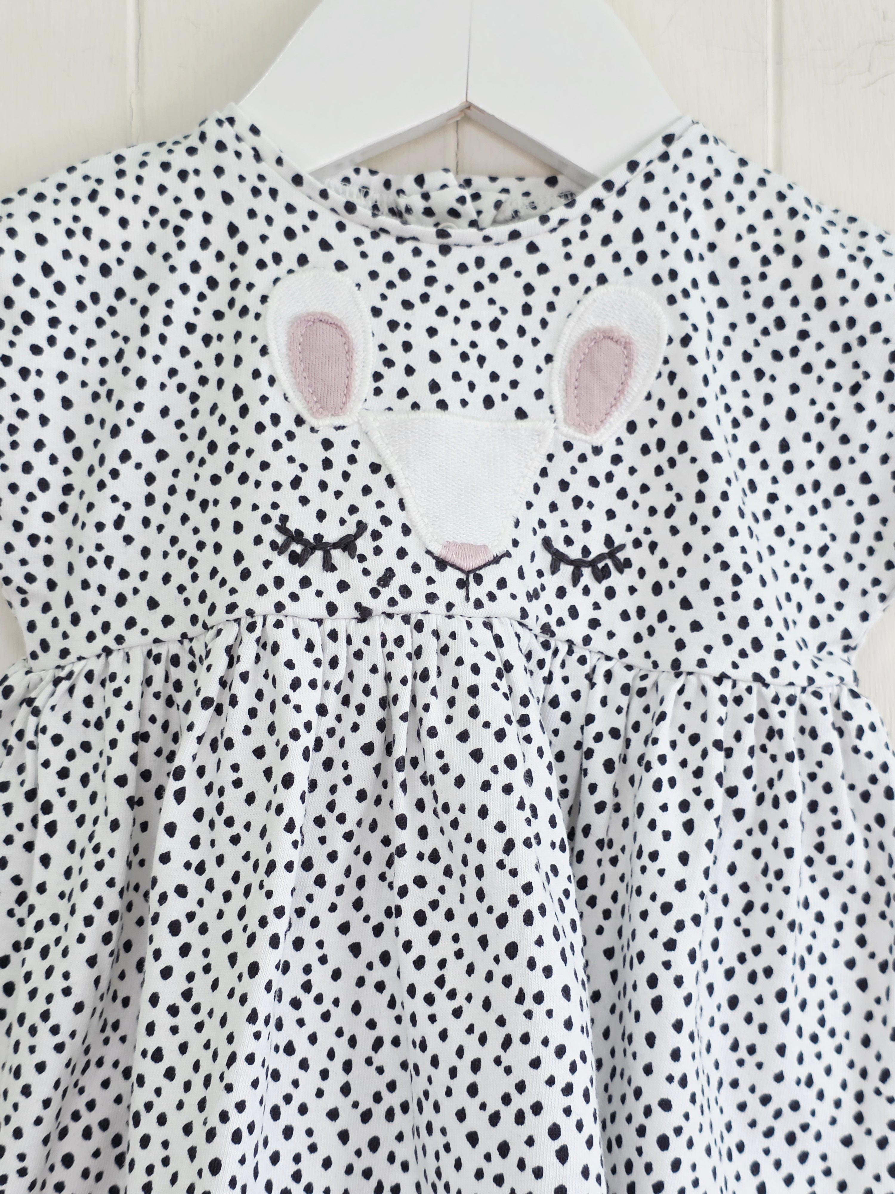 Next - 3-6 months girls short sleeve dress featuring bunny face embroidery