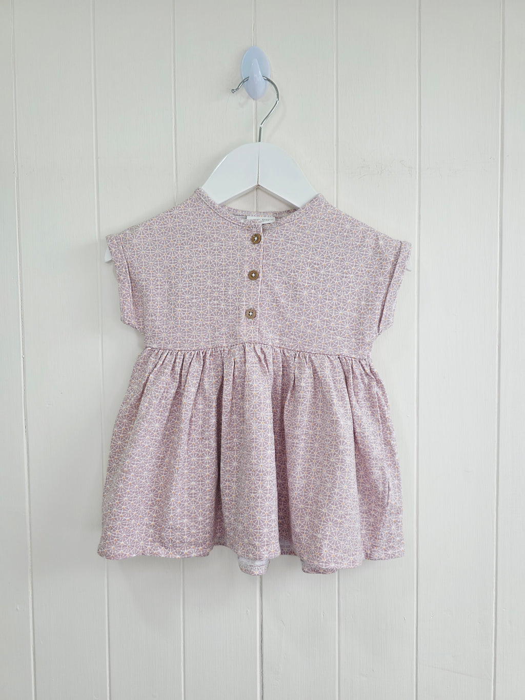 Next - 3-6 months girls dusty rose geometric pattern short sleeve dress