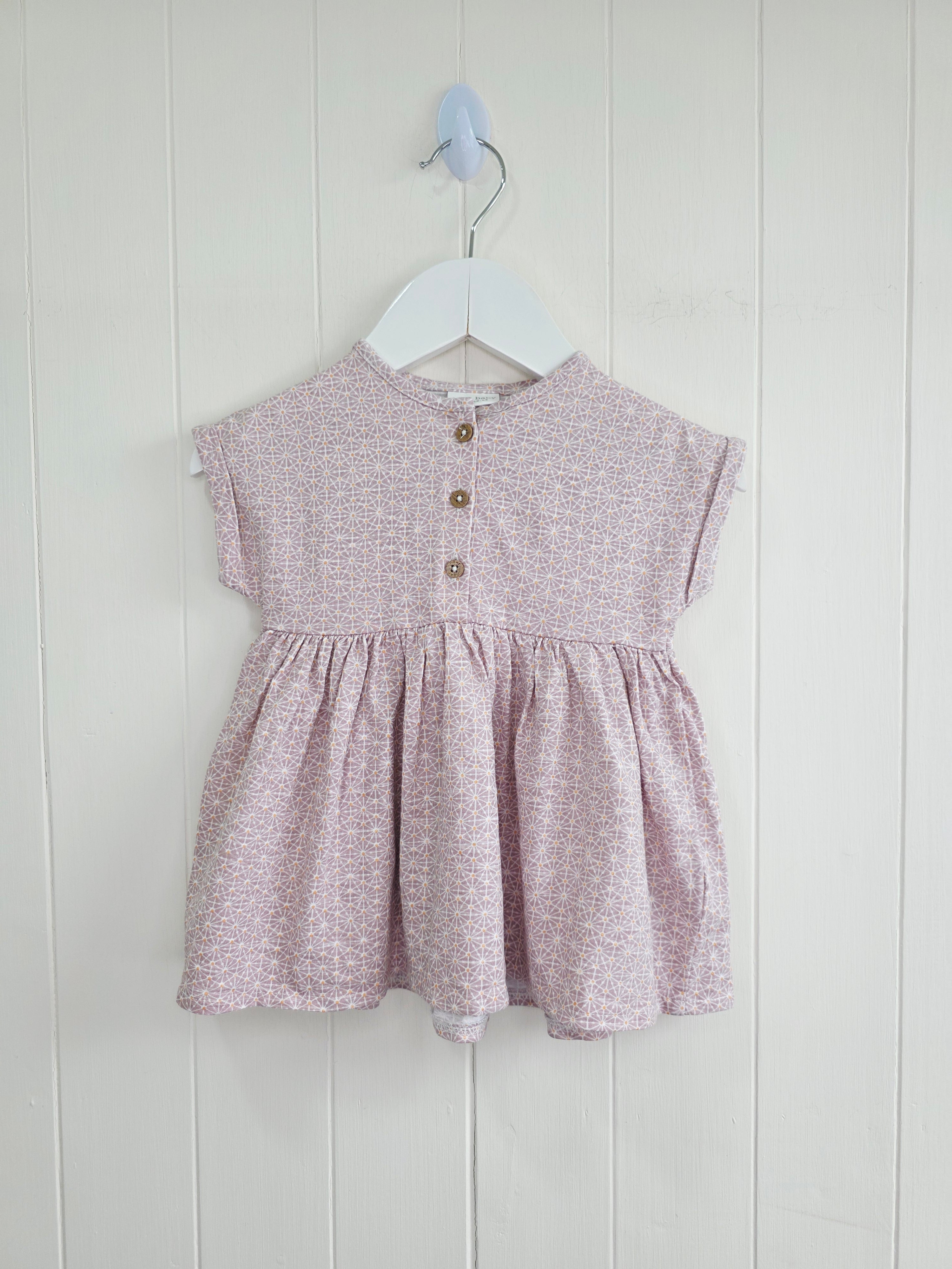 Next - 3-6 months girls dusty rose geometric pattern short sleeve dress