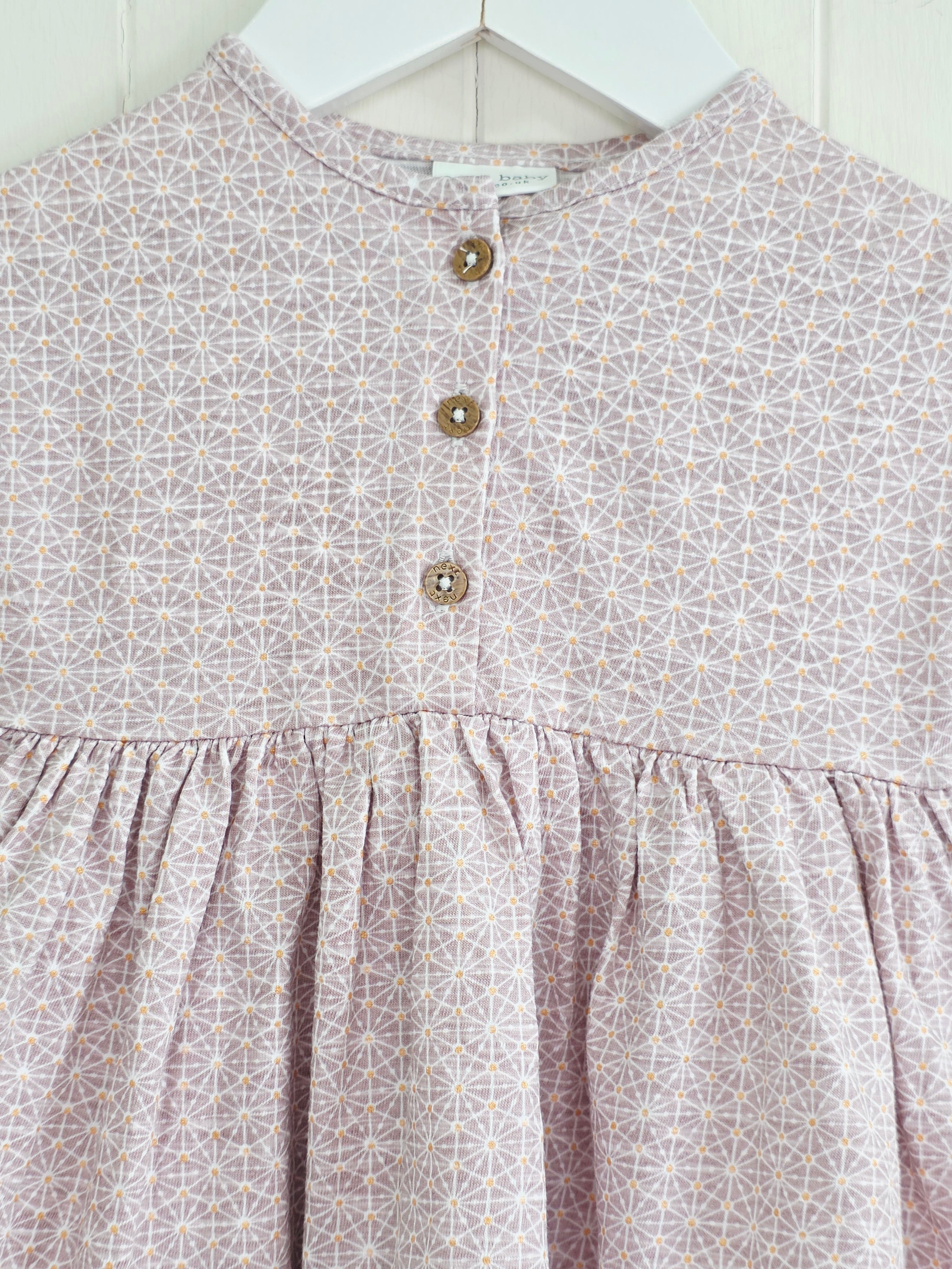 Next - 3-6 months girls dusty rose geometric pattern short sleeve dress