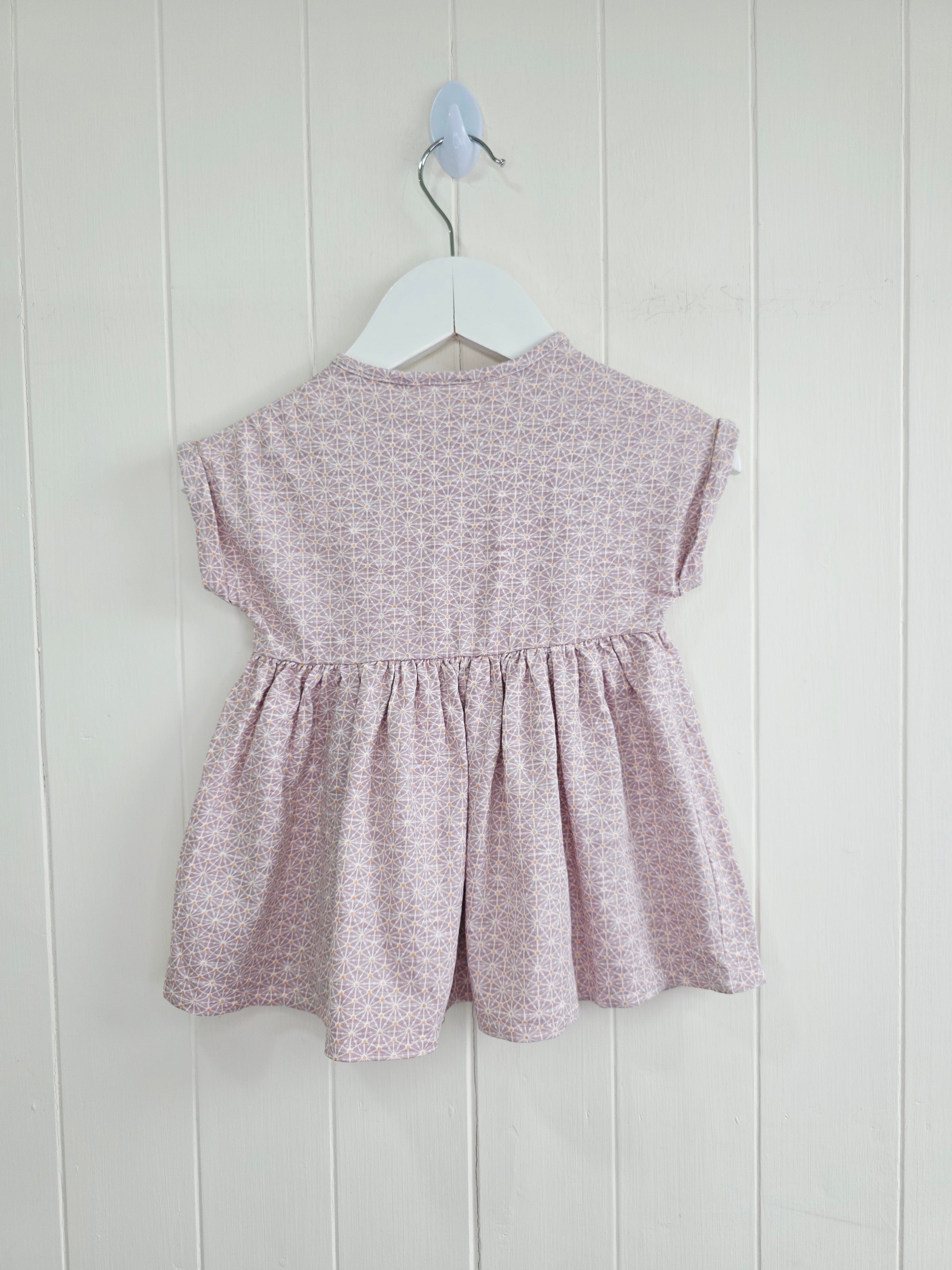 Next - 3-6 months girls dusty rose geometric pattern short sleeve dress