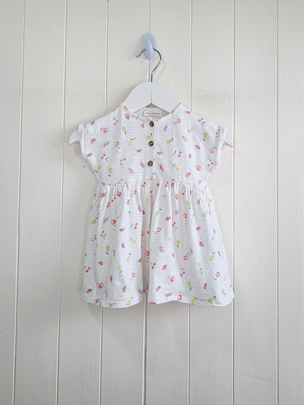 Bext - 3-6 months girls white short sleeve dress featuring fruit print