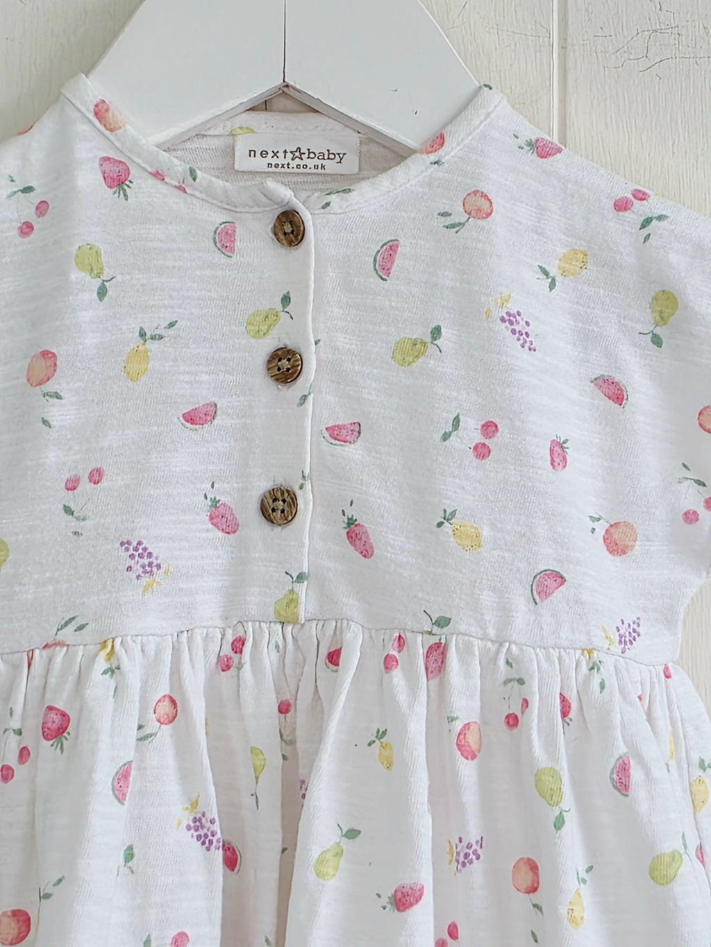 Bext - 3-6 months girls white short sleeve dress featuring fruit print