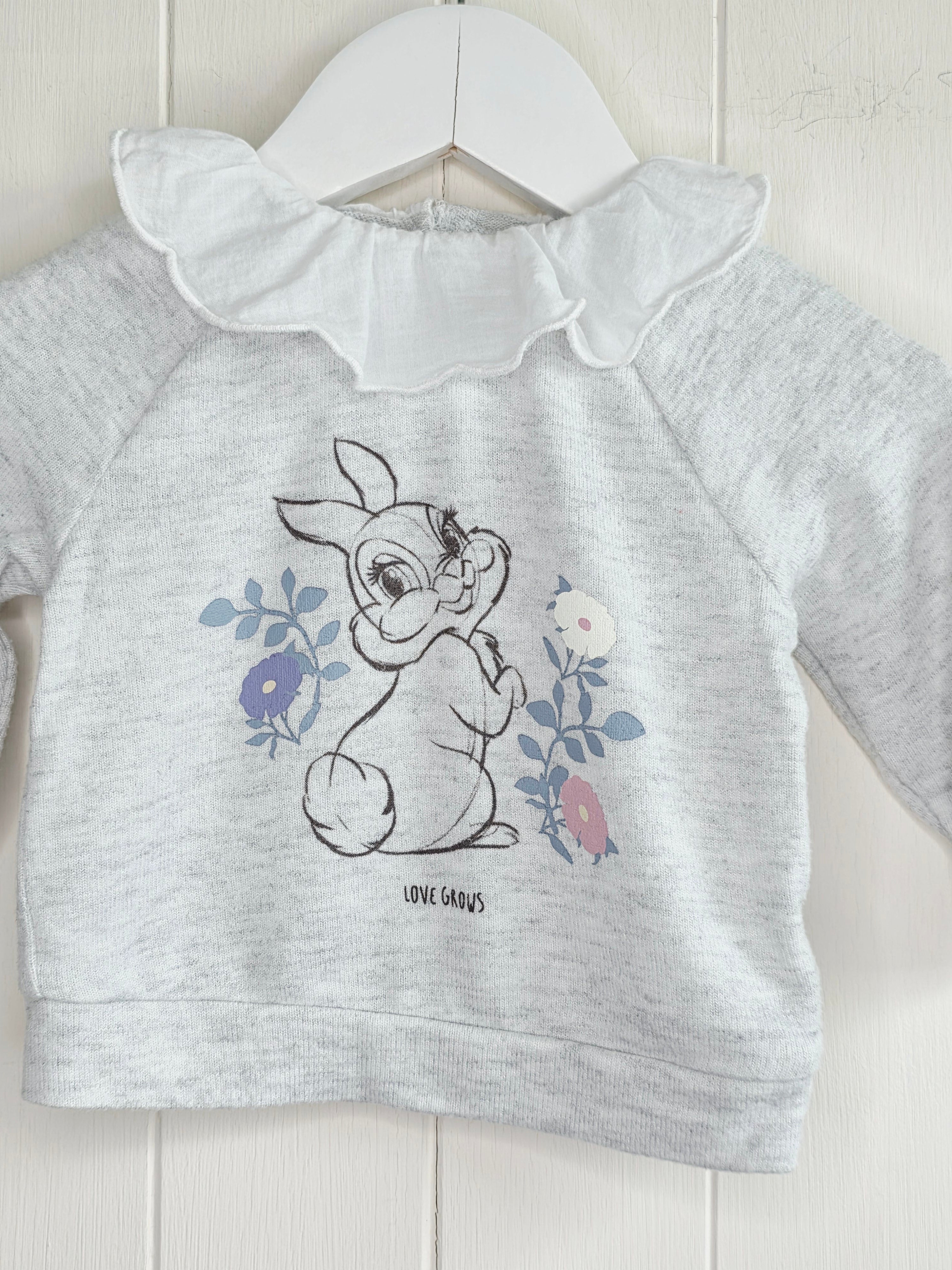 Disney at George - 3-6 months girls grey long sleeve top featuring Thumper print