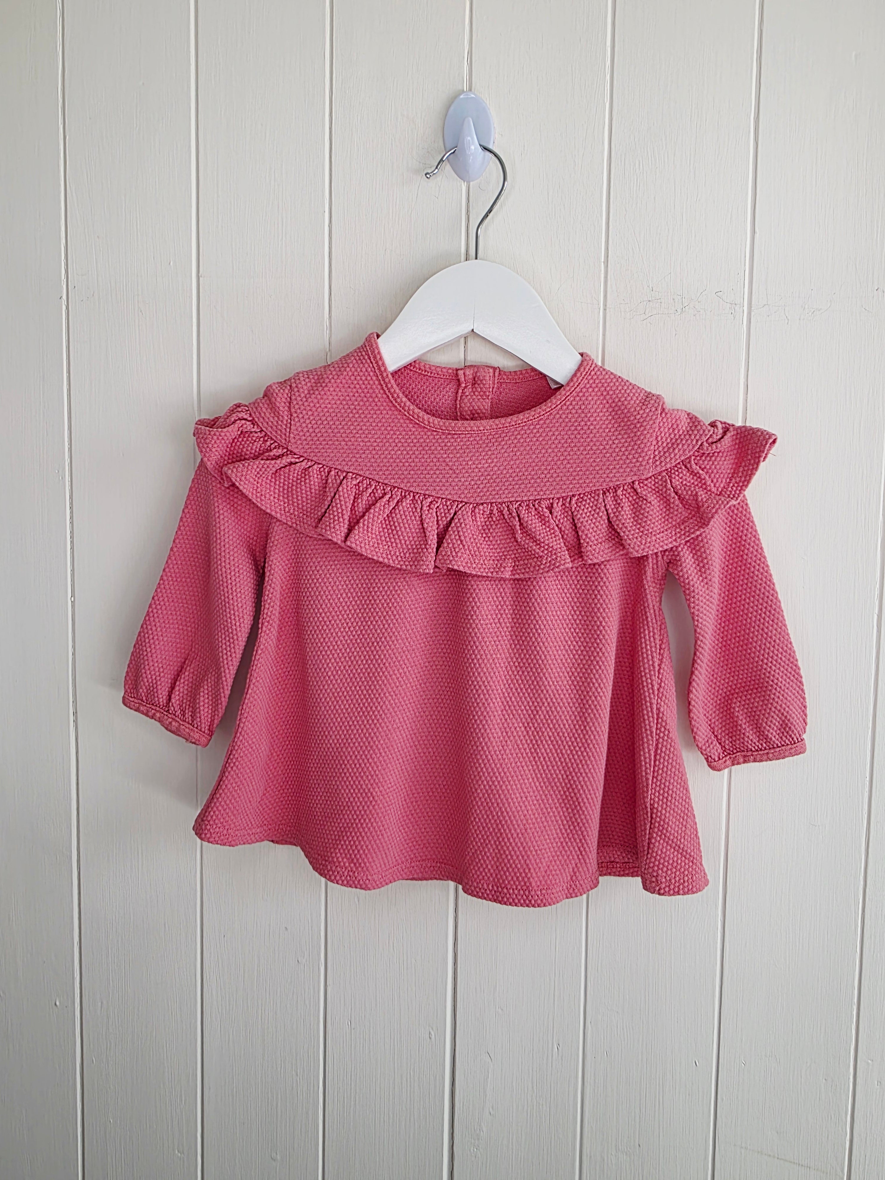 TU - 3-6 months girls pink long sleeve dress featuring ruffle detail