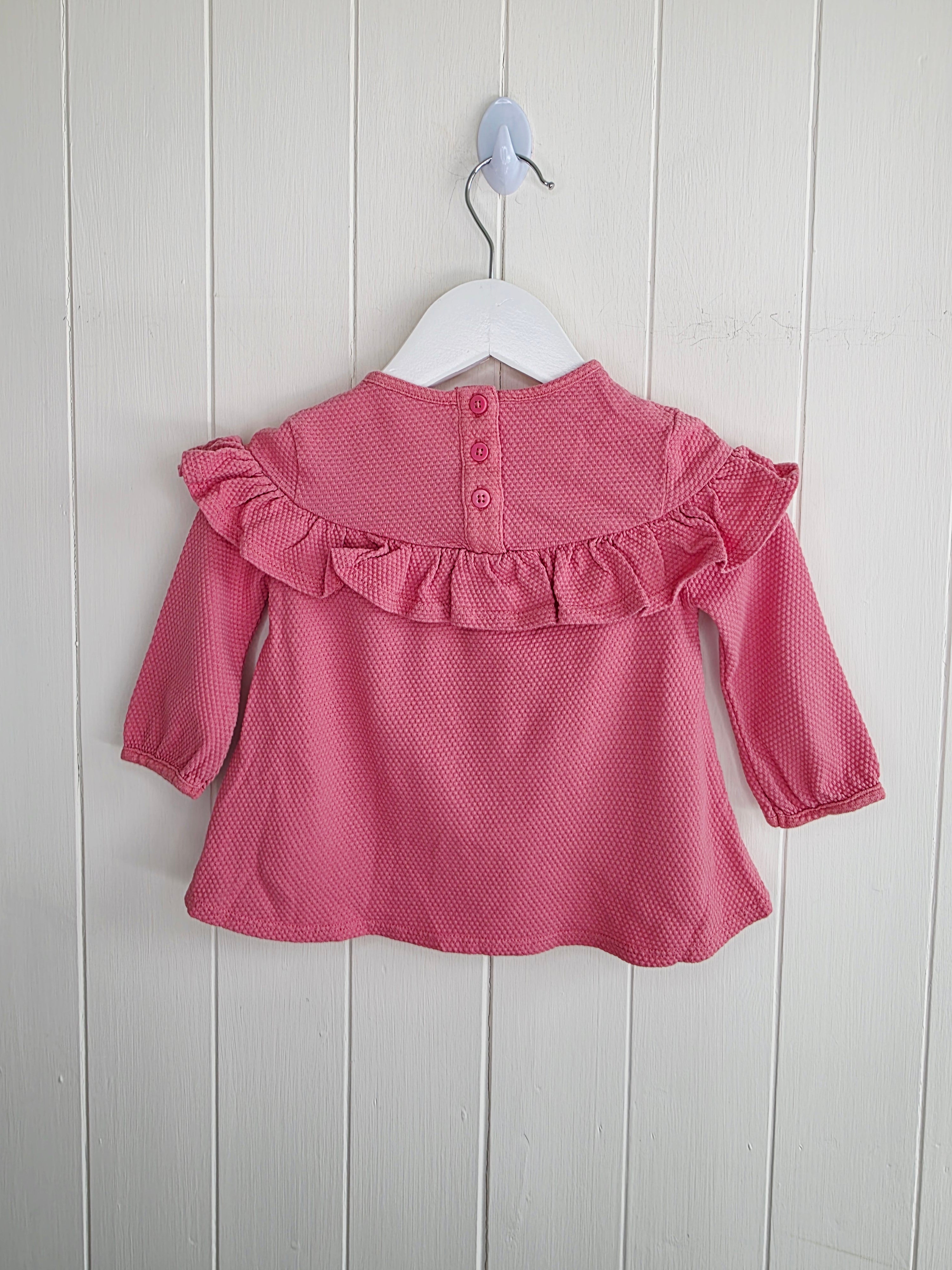 TU - 3-6 months girls pink long sleeve dress featuring ruffle detail