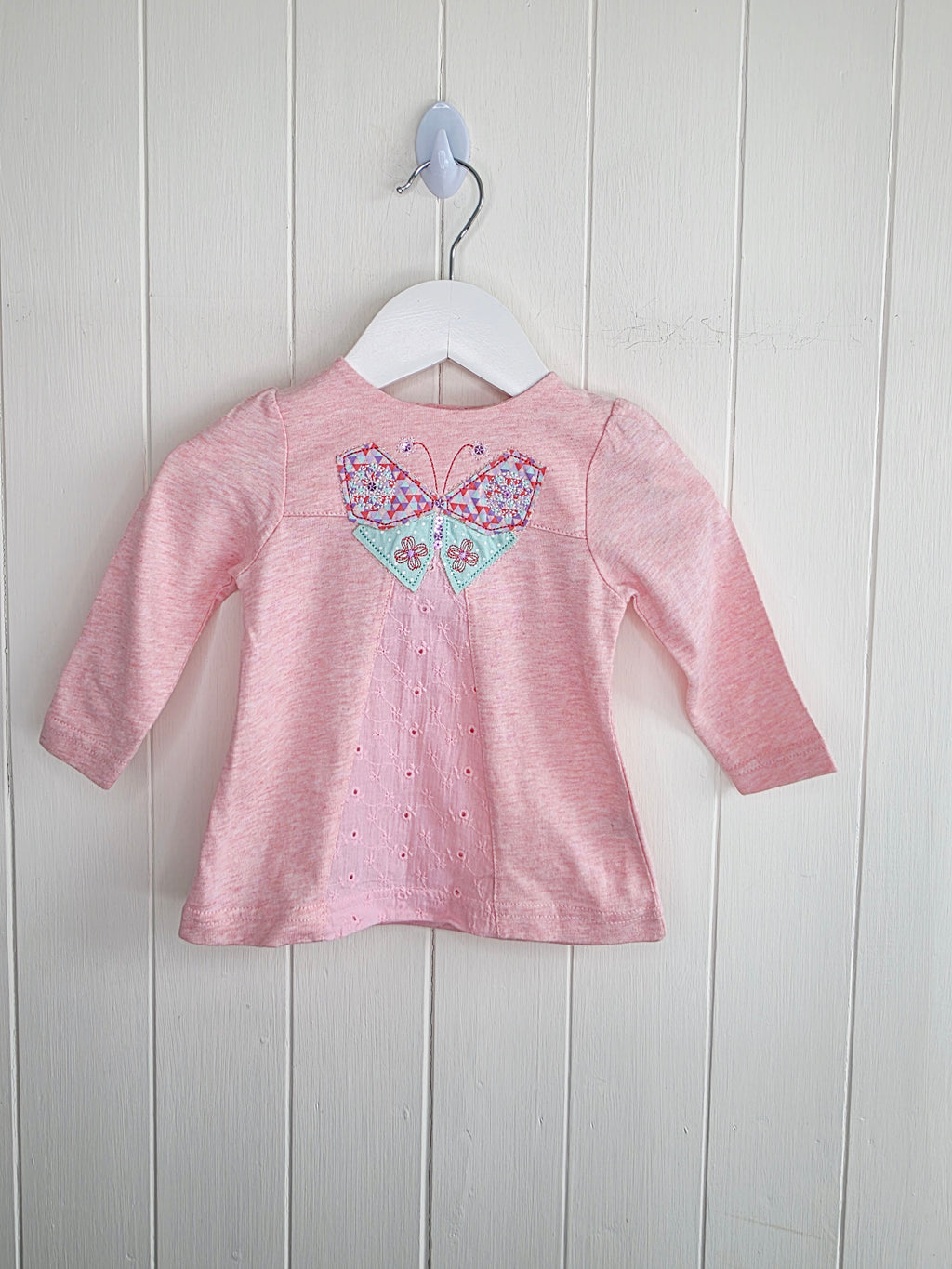 M&co baby 3-6 months girls pink dress featuring butterfly applique