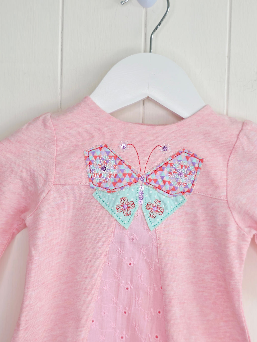 M&co baby 3-6 months girls pink dress featuring butterfly applique