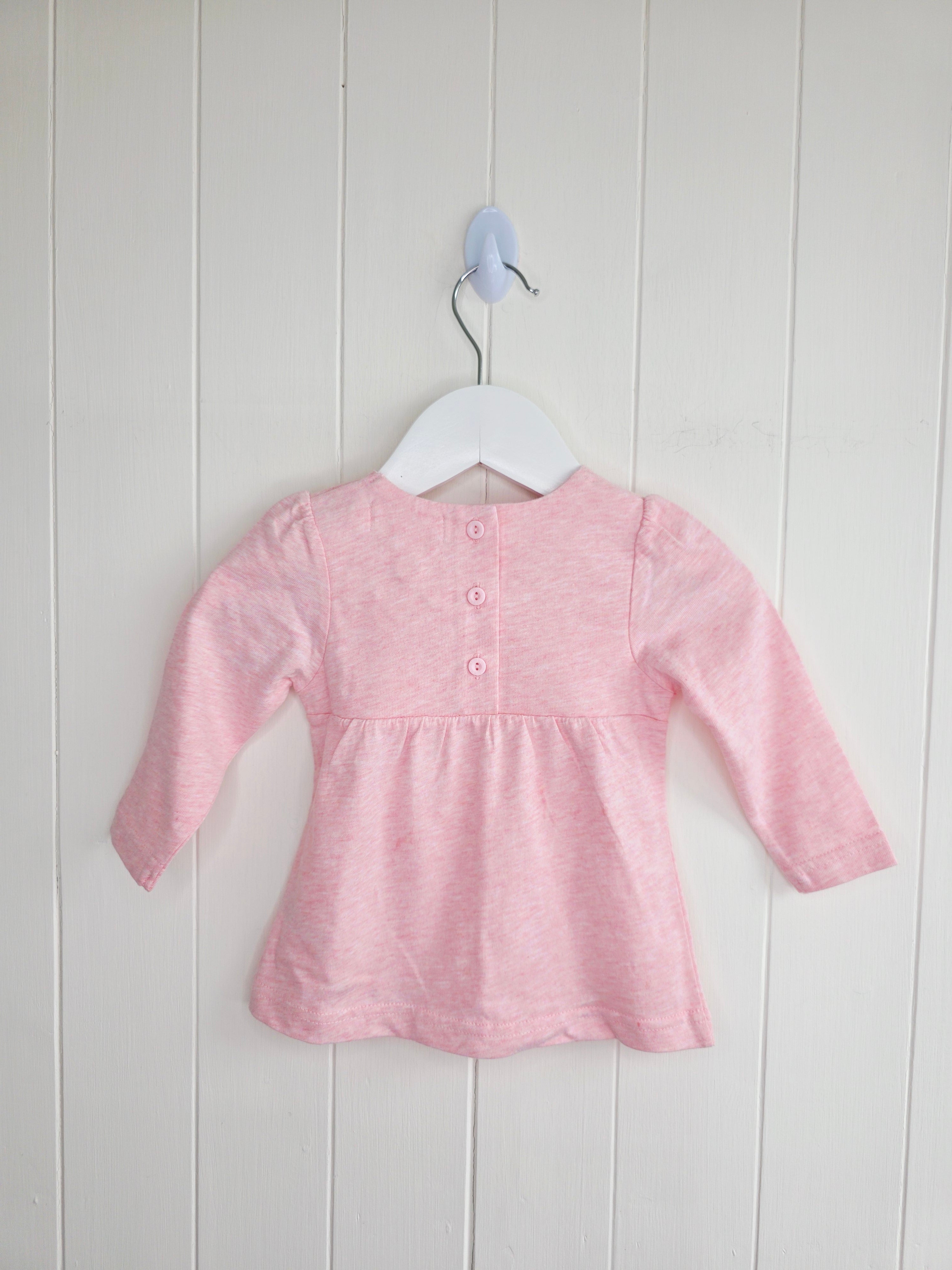 M&co baby 3-6 months girls pink dress featuring butterfly applique