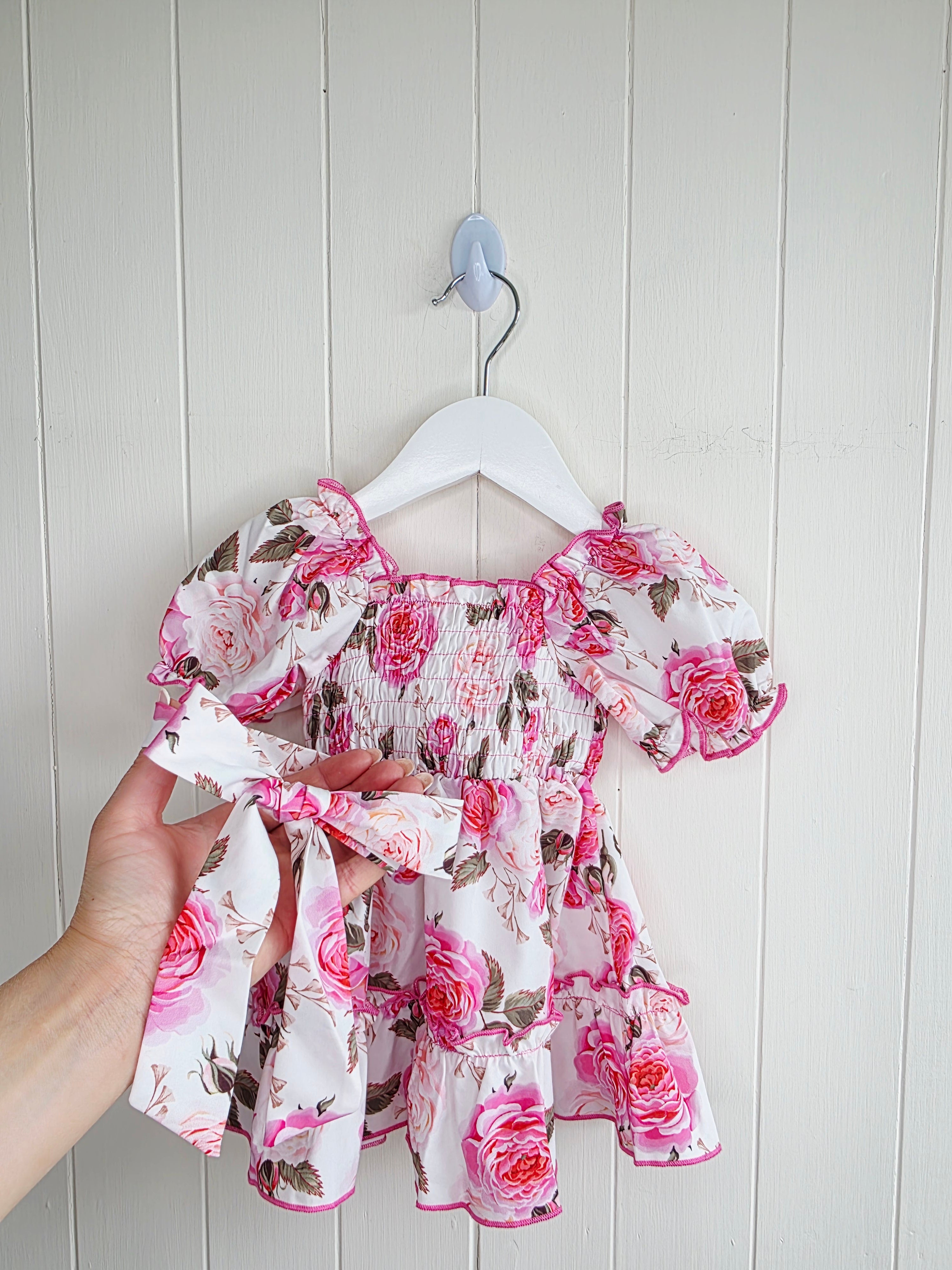 PatPat - 3-6 months girls white floral dress with tie up headband