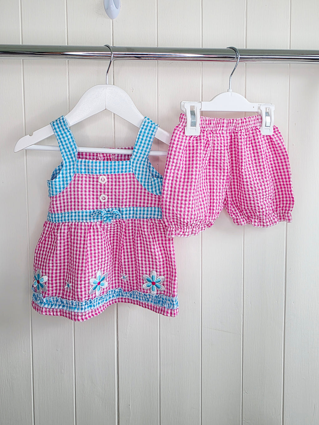 Cuddlesome - 3-6 months girls gingham sleeveless dress and bloomers set