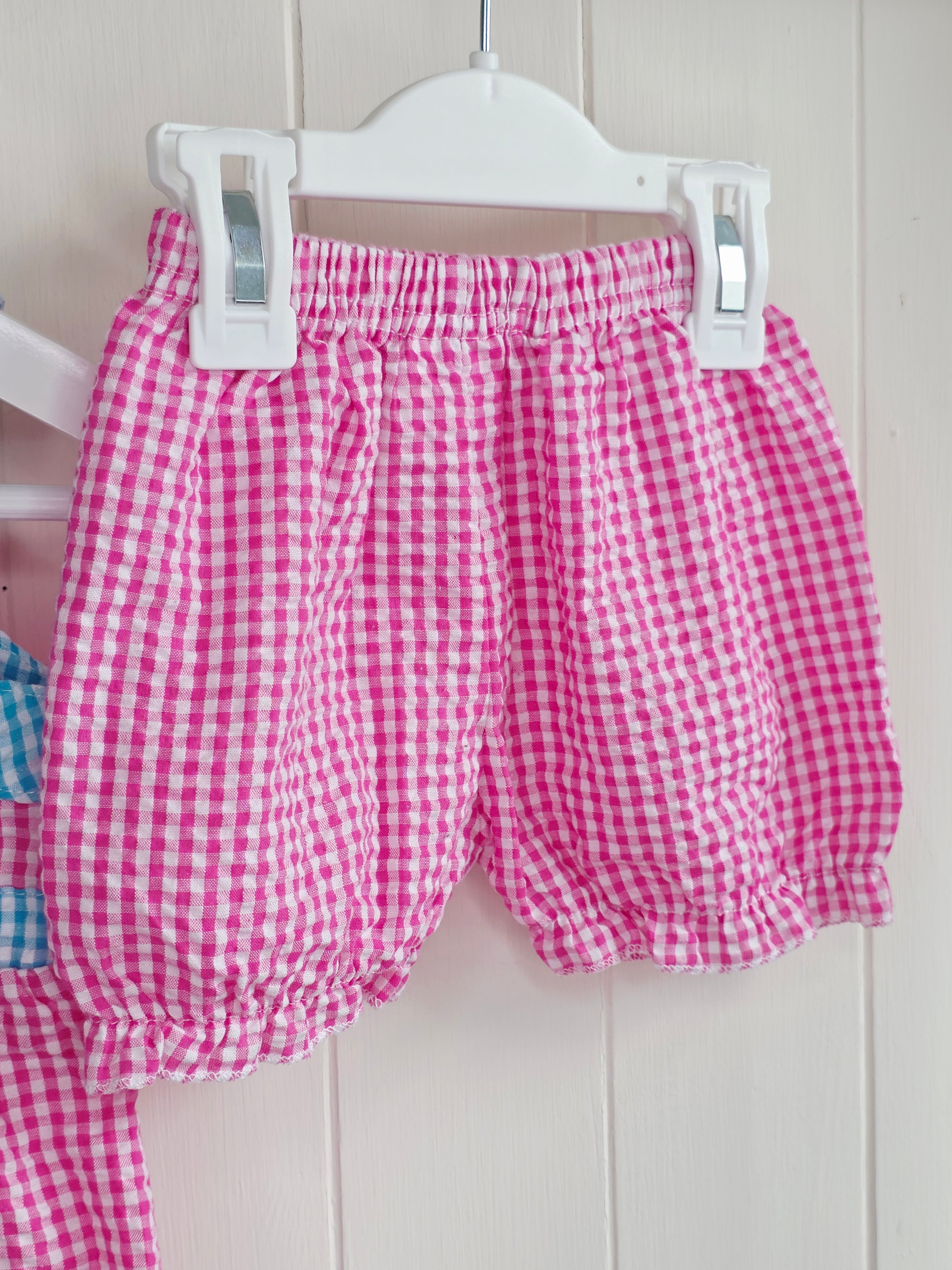 Cuddlesome - 3-6 months girls gingham sleeveless dress and bloomers set