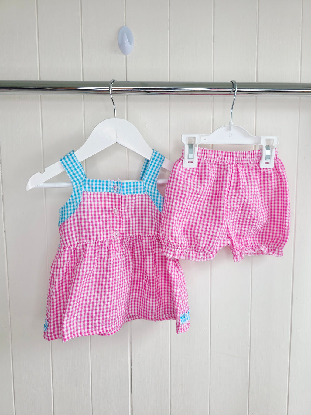 Cuddlesome - 3-6 months girls gingham sleeveless dress and bloomers set