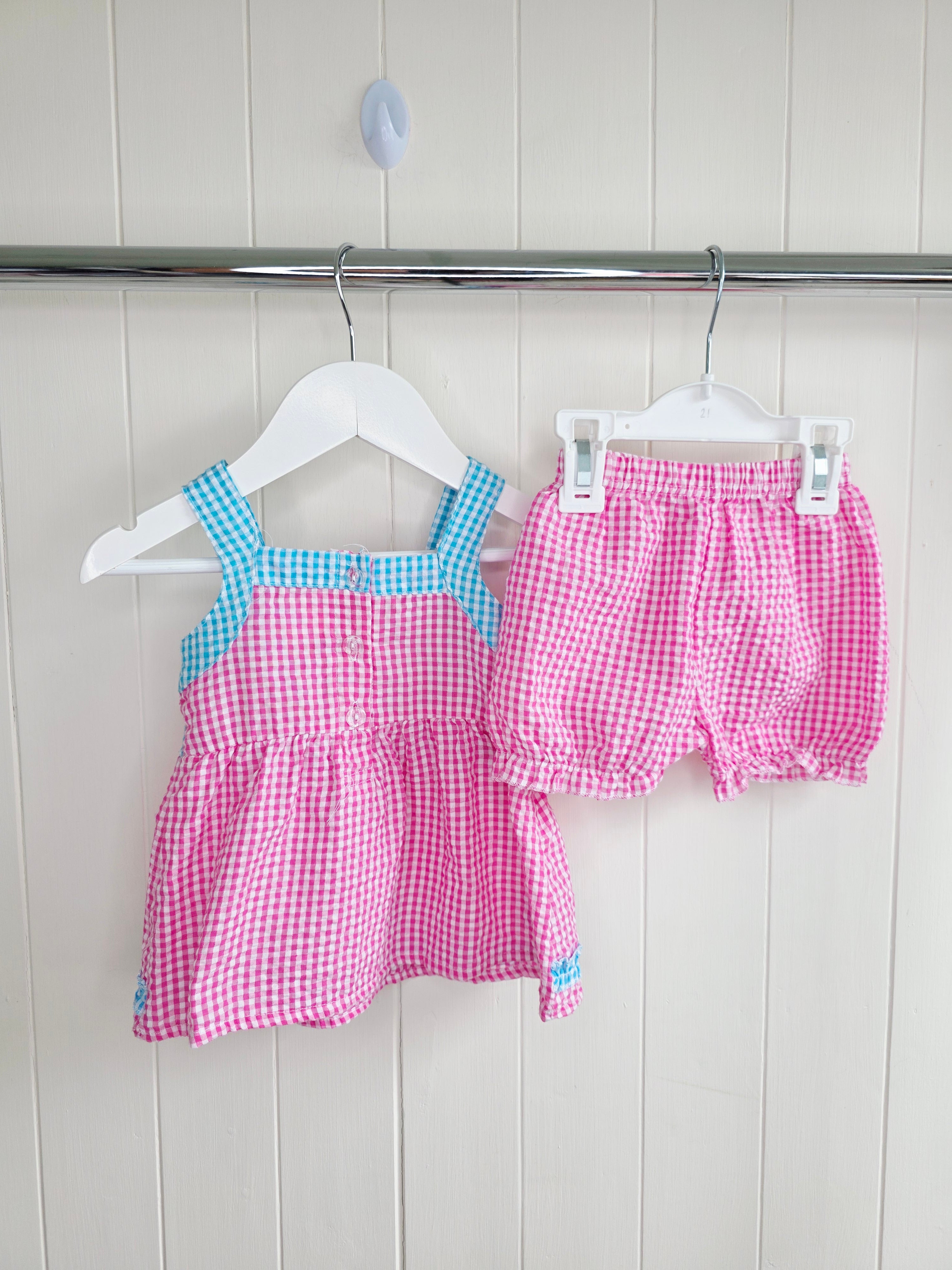 Cuddlesome - 3-6 months girls gingham sleeveless dress and bloomers set