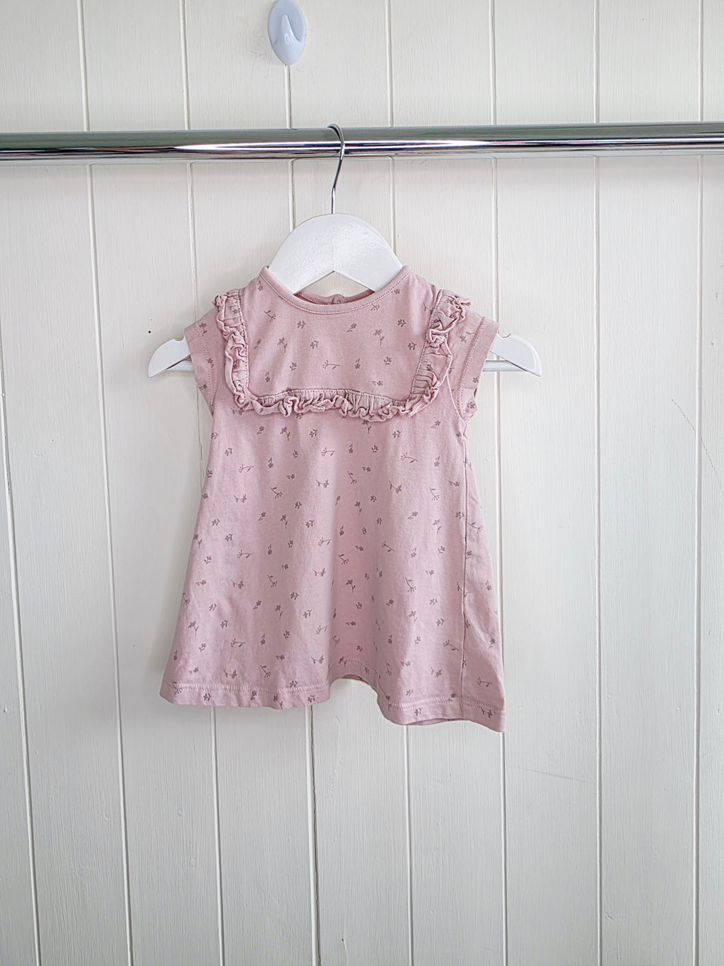 George - 3-6 months girls pink and brown floral short sleeved dress set